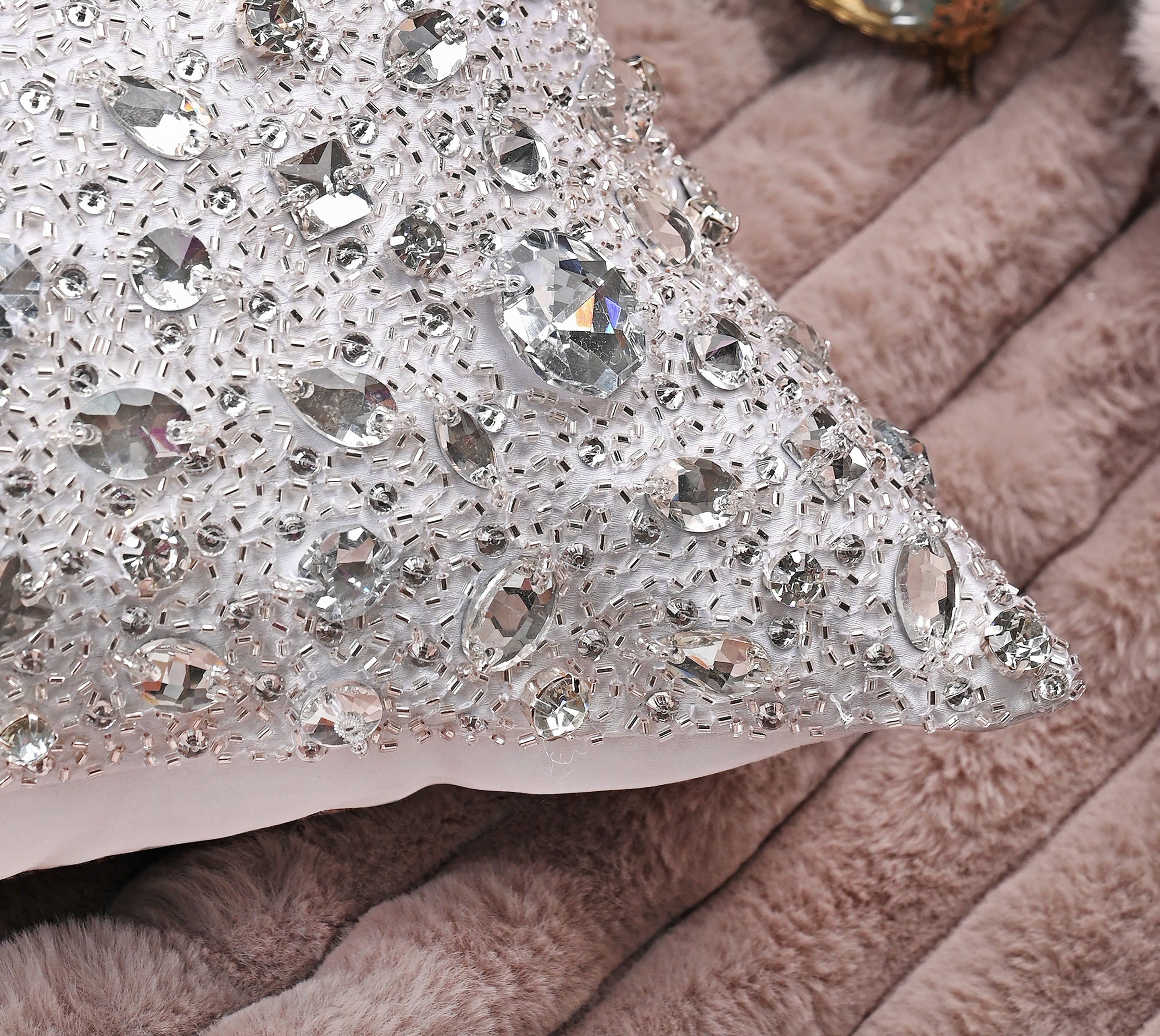 FORTUNE White Bling Satin Cushion Cover