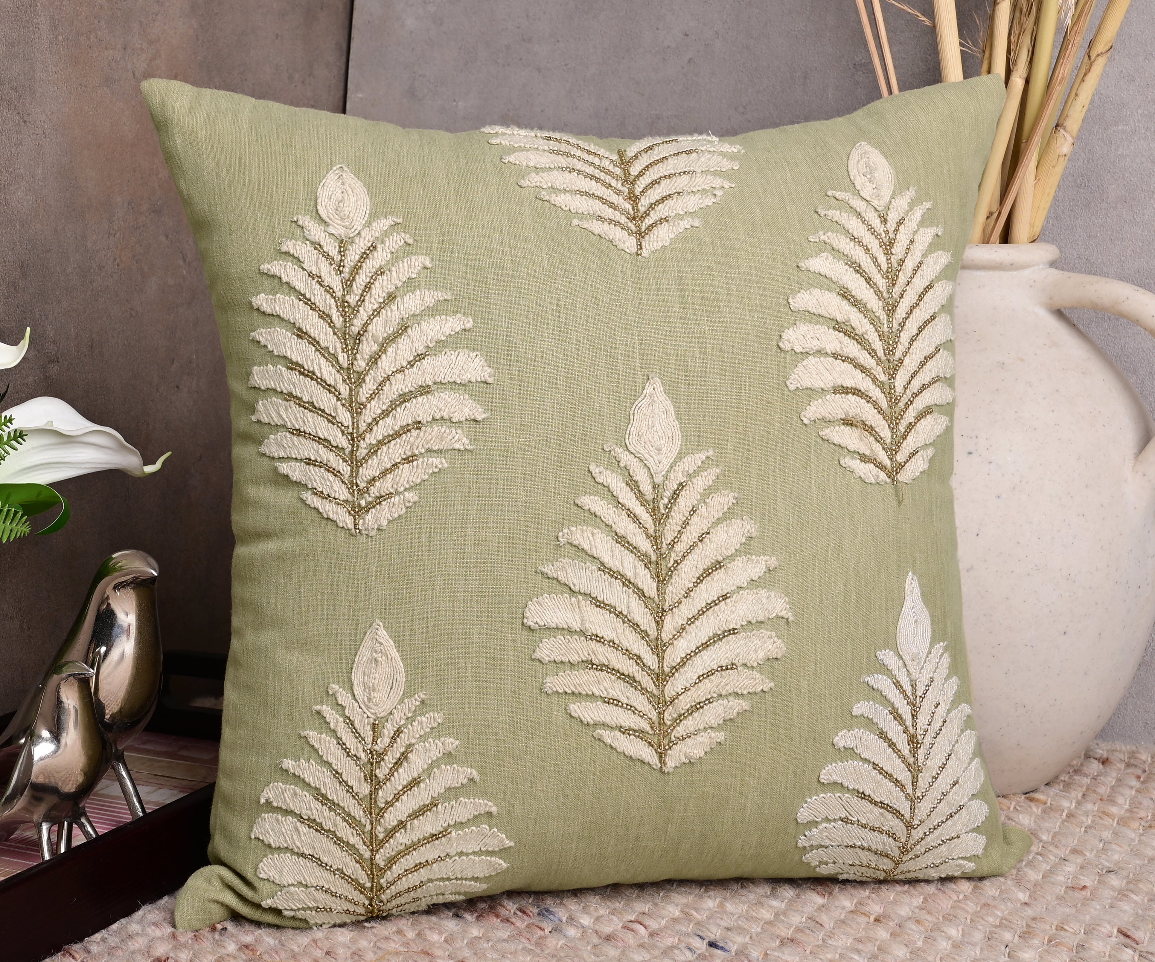 ISABELLA Green Linen Cushion Cover