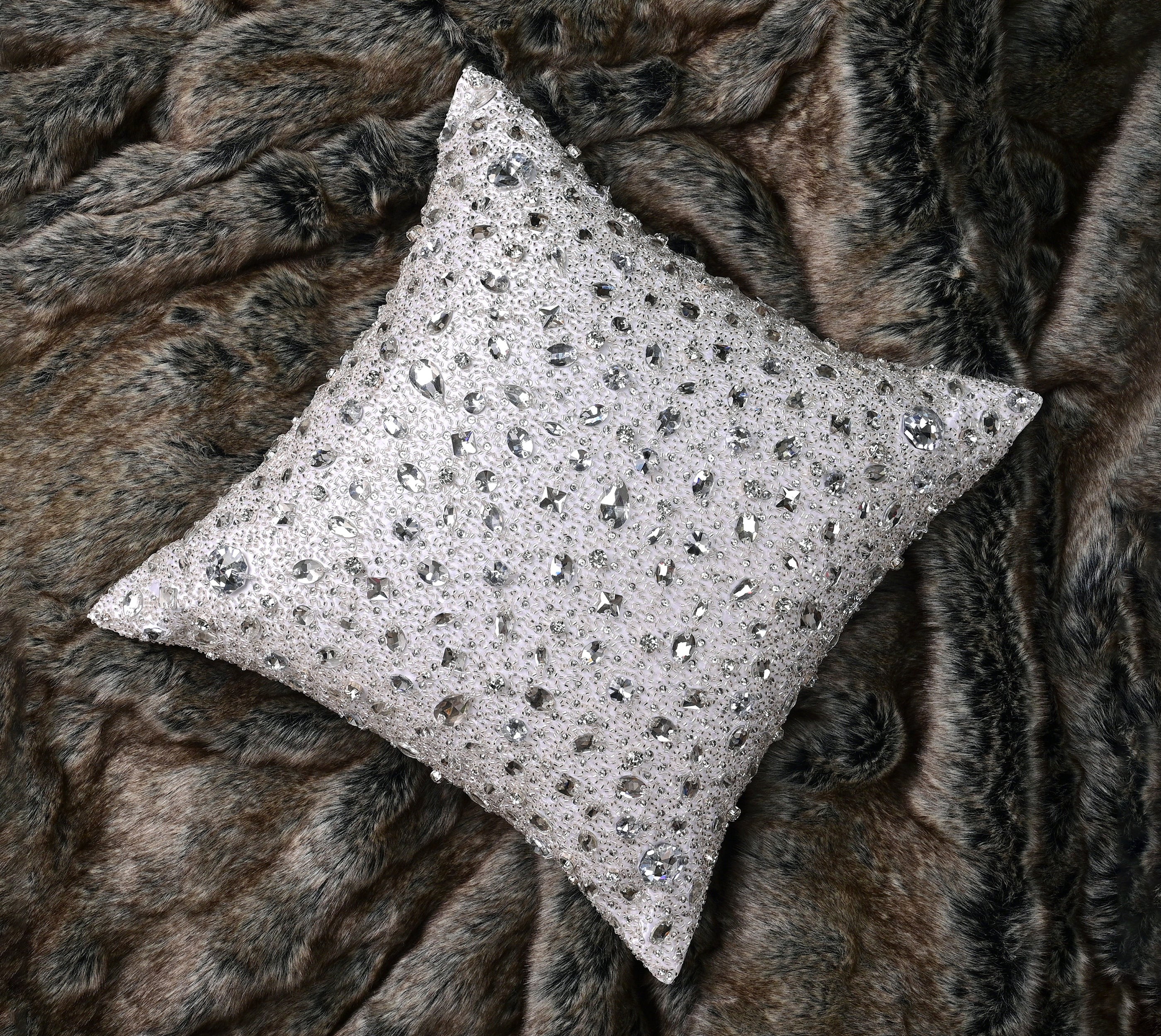 FORTUNE White Bling Satin Cushion Cover