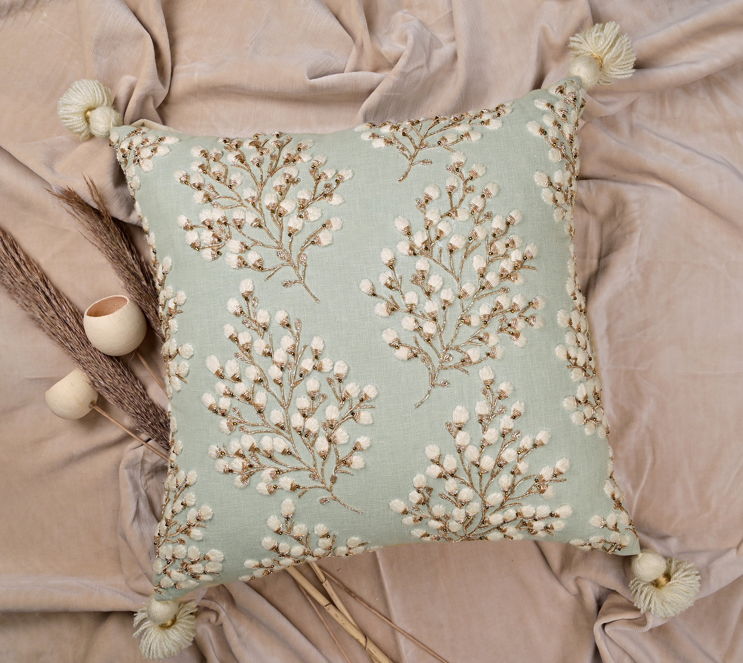 ISABELLA Mint Cotton Cushion Cover