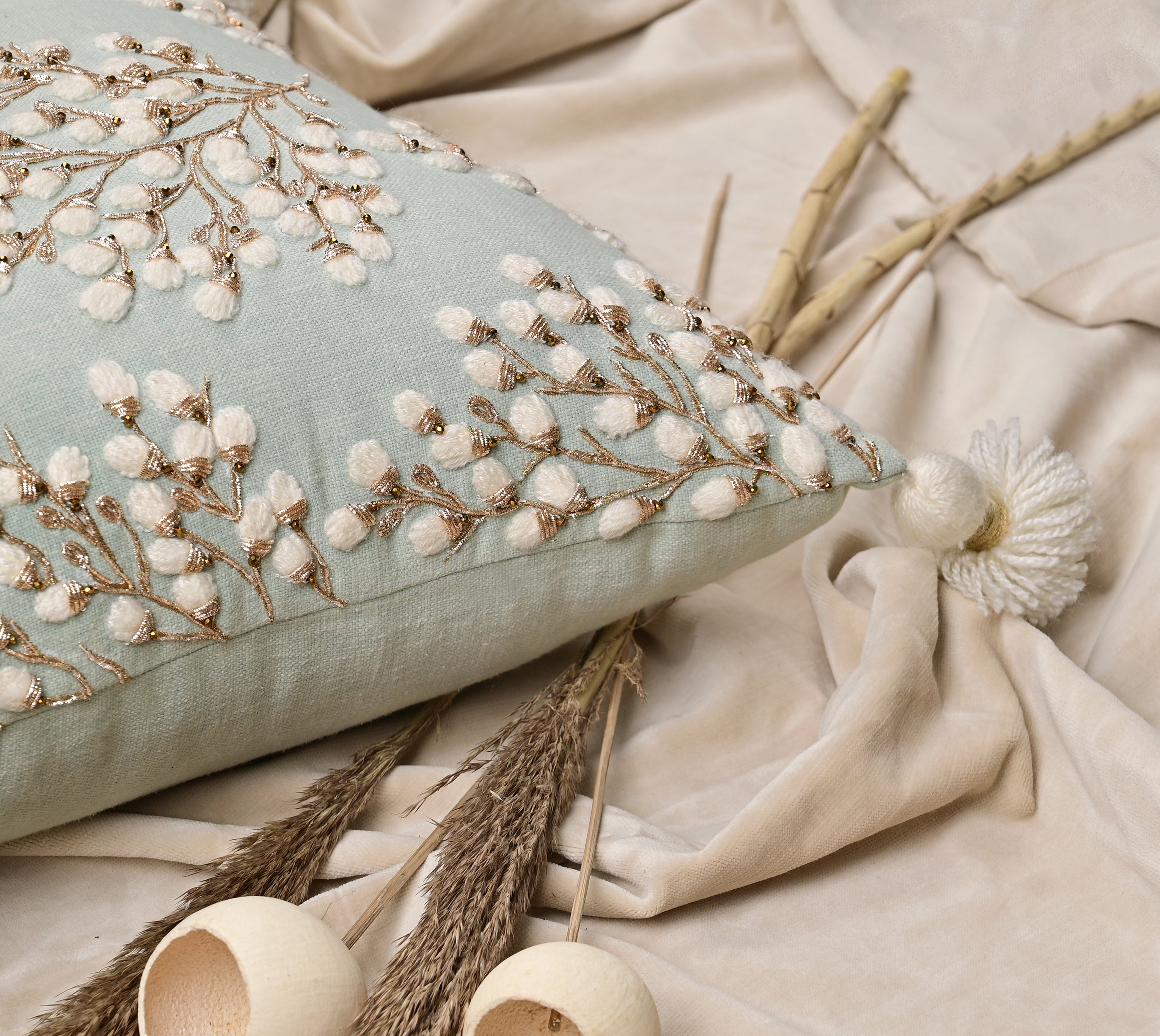 ISABELLA Mint Cotton Cushion Cover