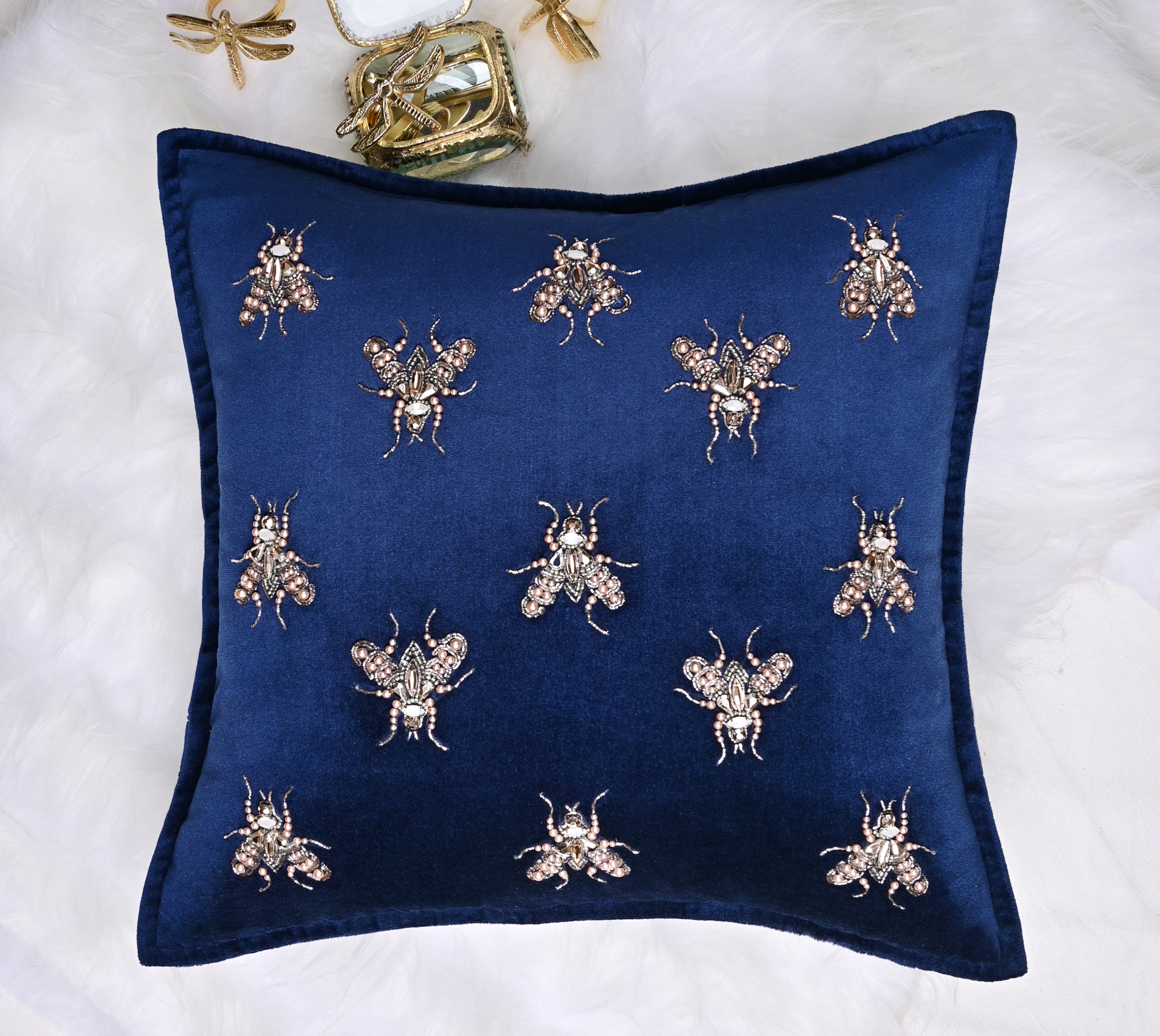 GRACE Navy Blue Velvet Cushion Cover