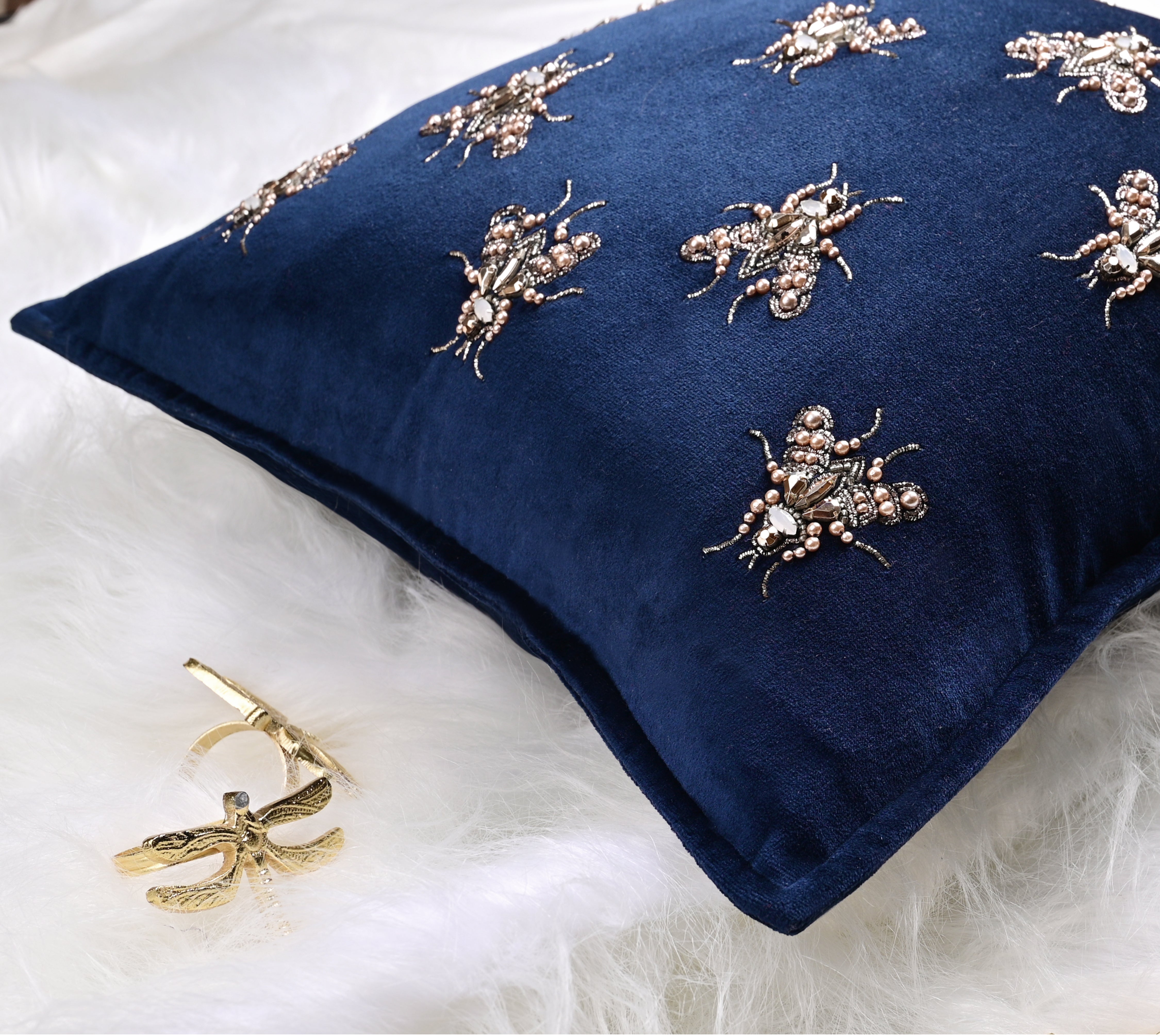 GRACE Navy Blue Velvet Cushion Cover