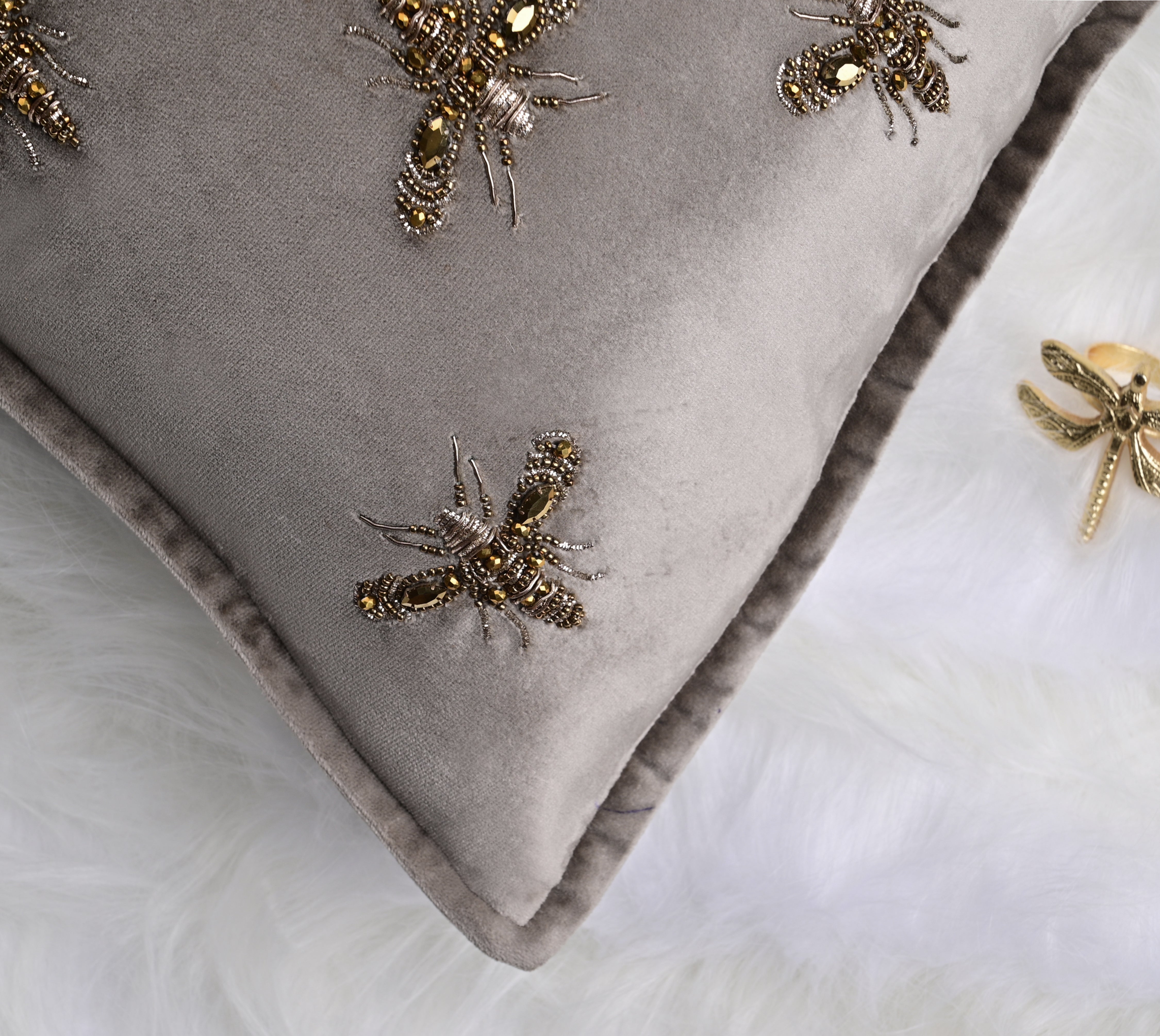GRACE Grey Velvet Cushion Cover