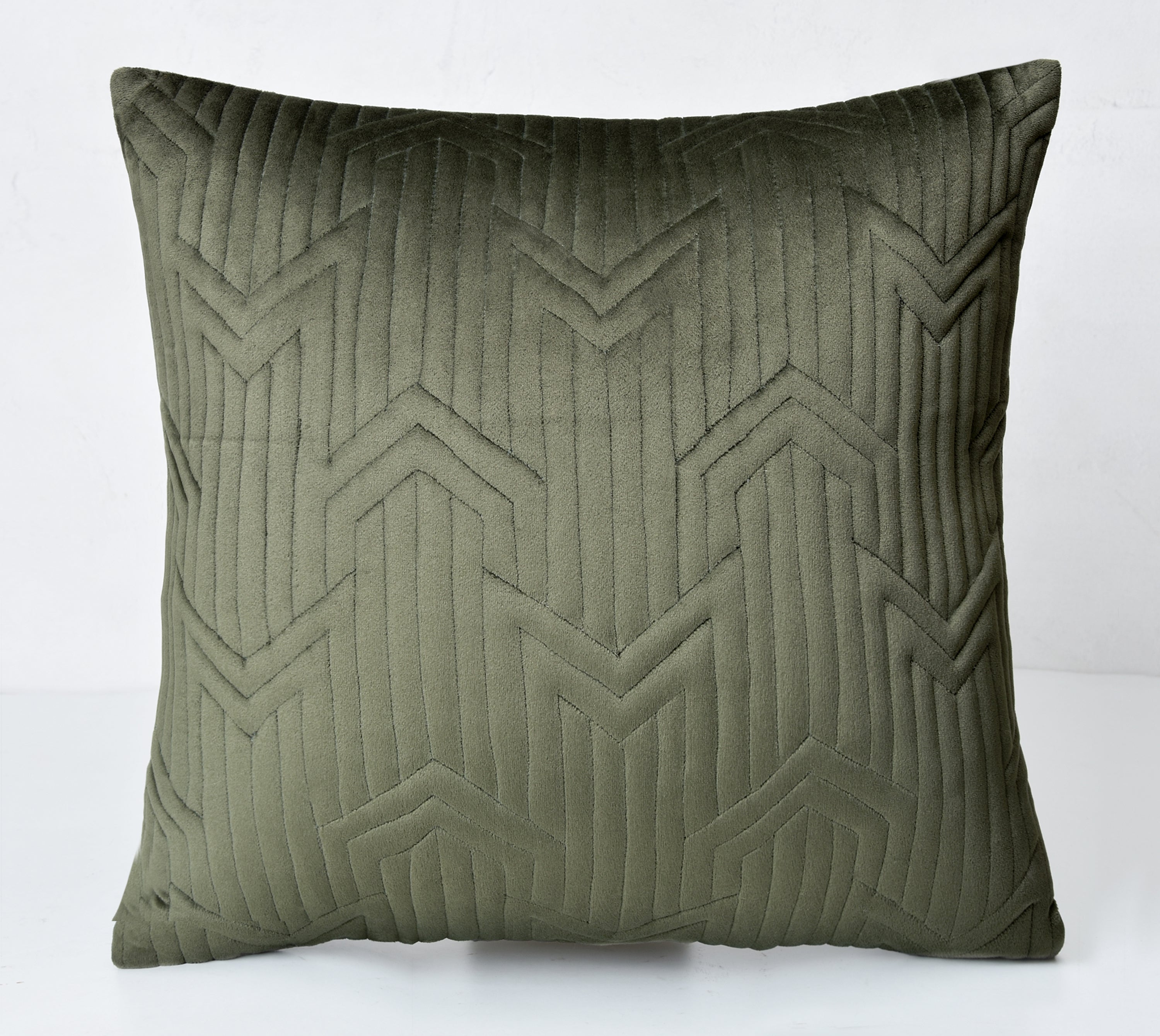 JASPER Green Quilted velvet Cushion Cover