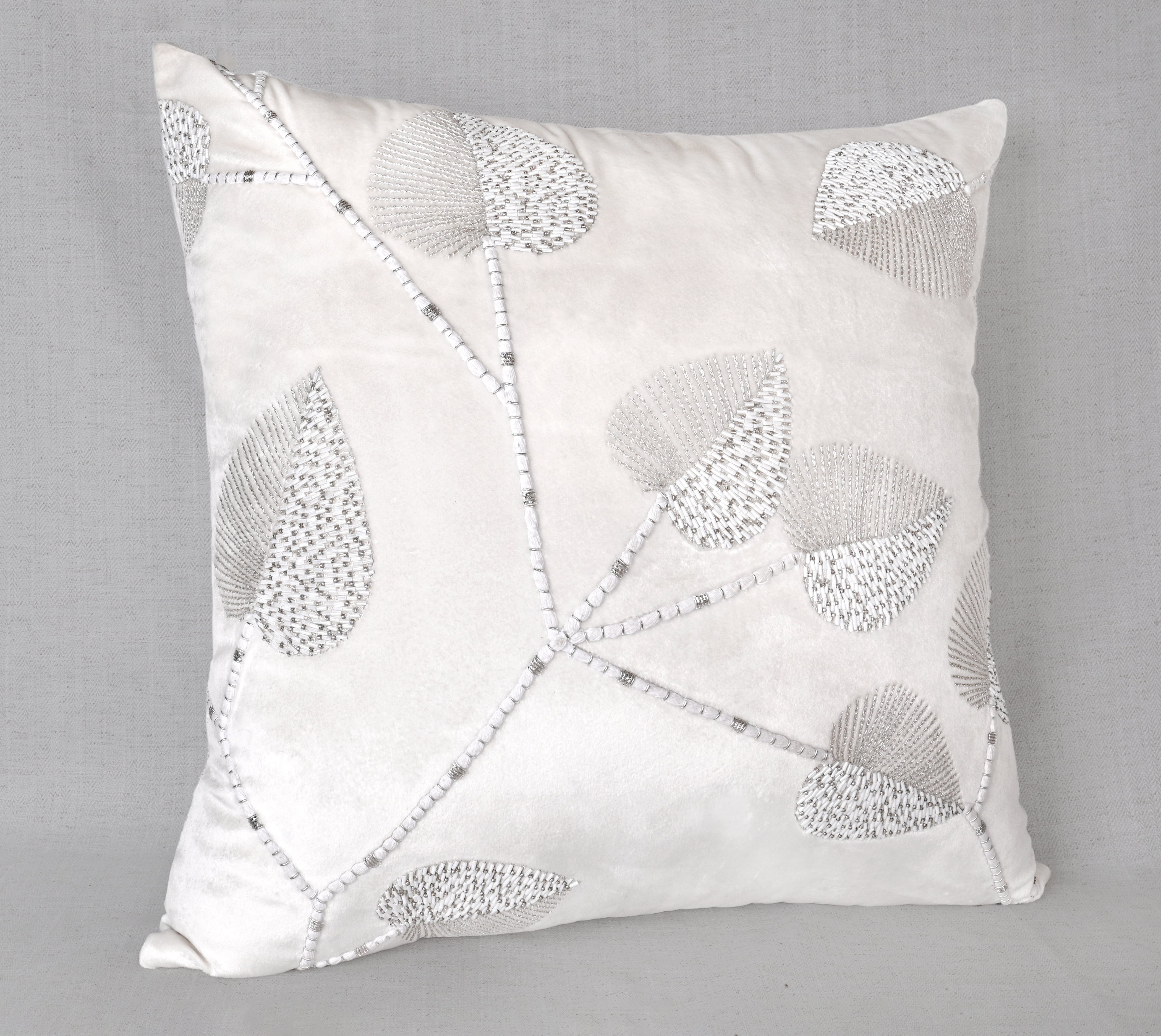 DECORAH WHITE Velvet Beaded Cushion Cover
