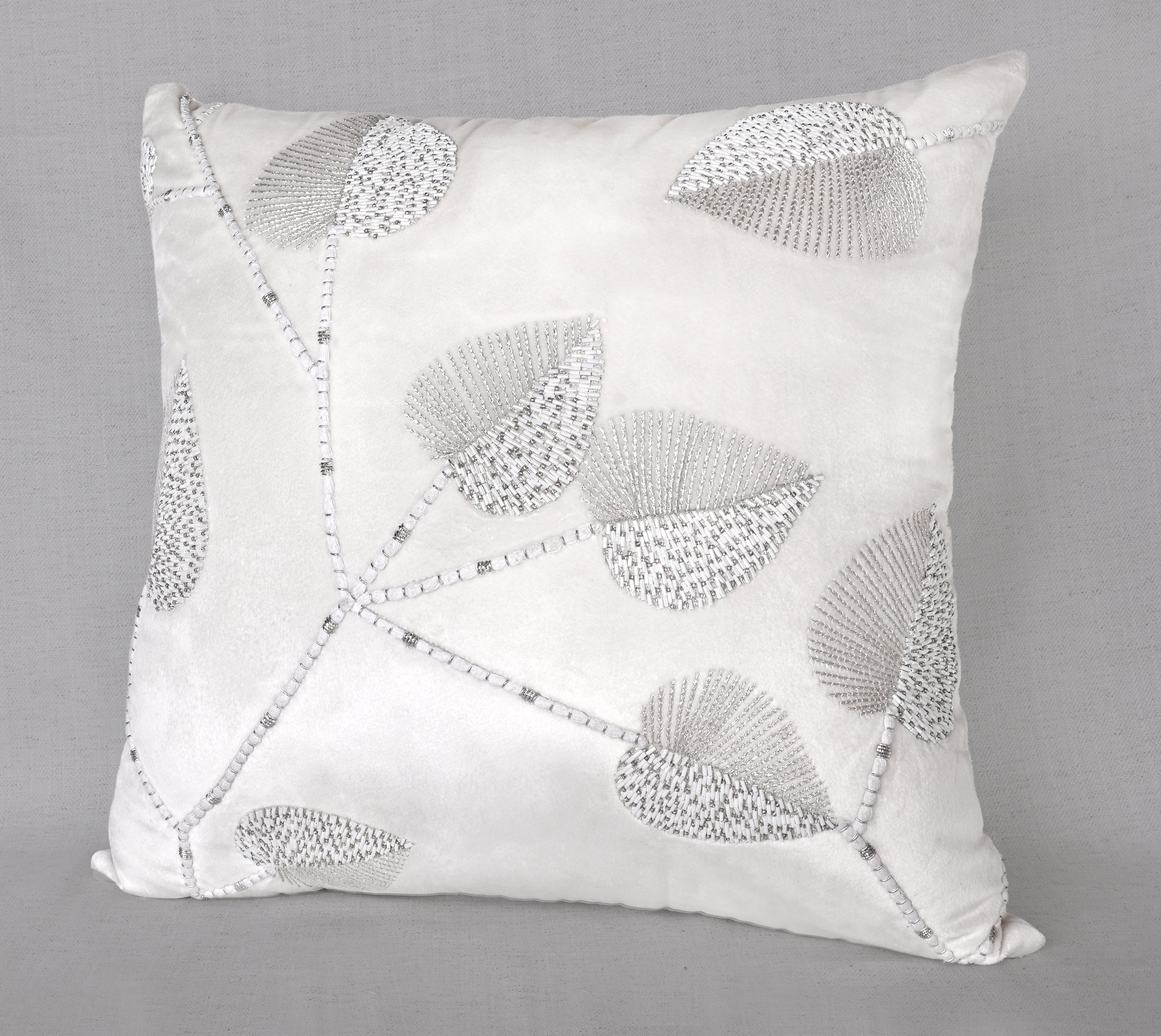 DECORAH WHITE Velvet Beaded Cushion Cover