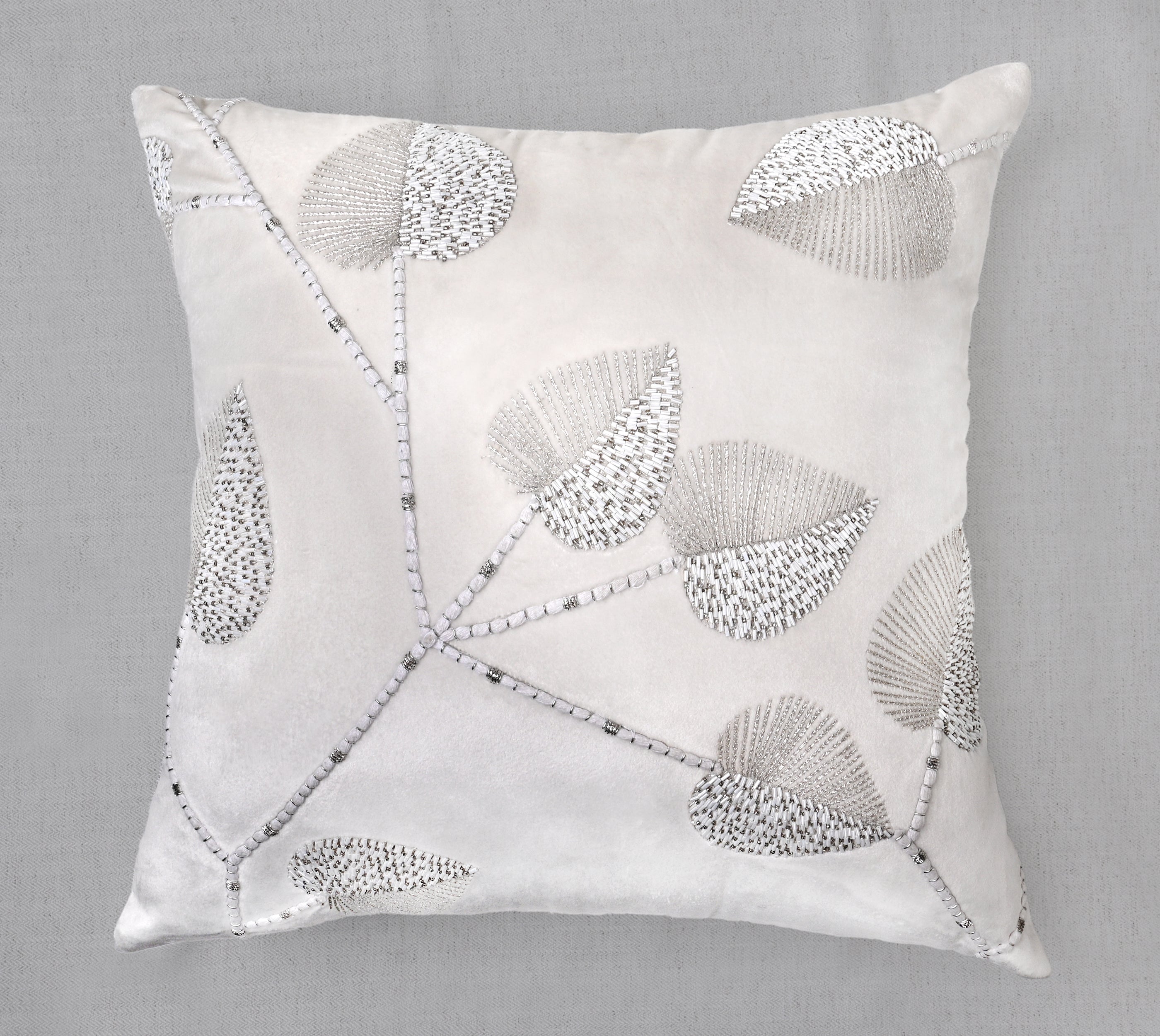 DECORAH WHITE Velvet Beaded Cushion Cover