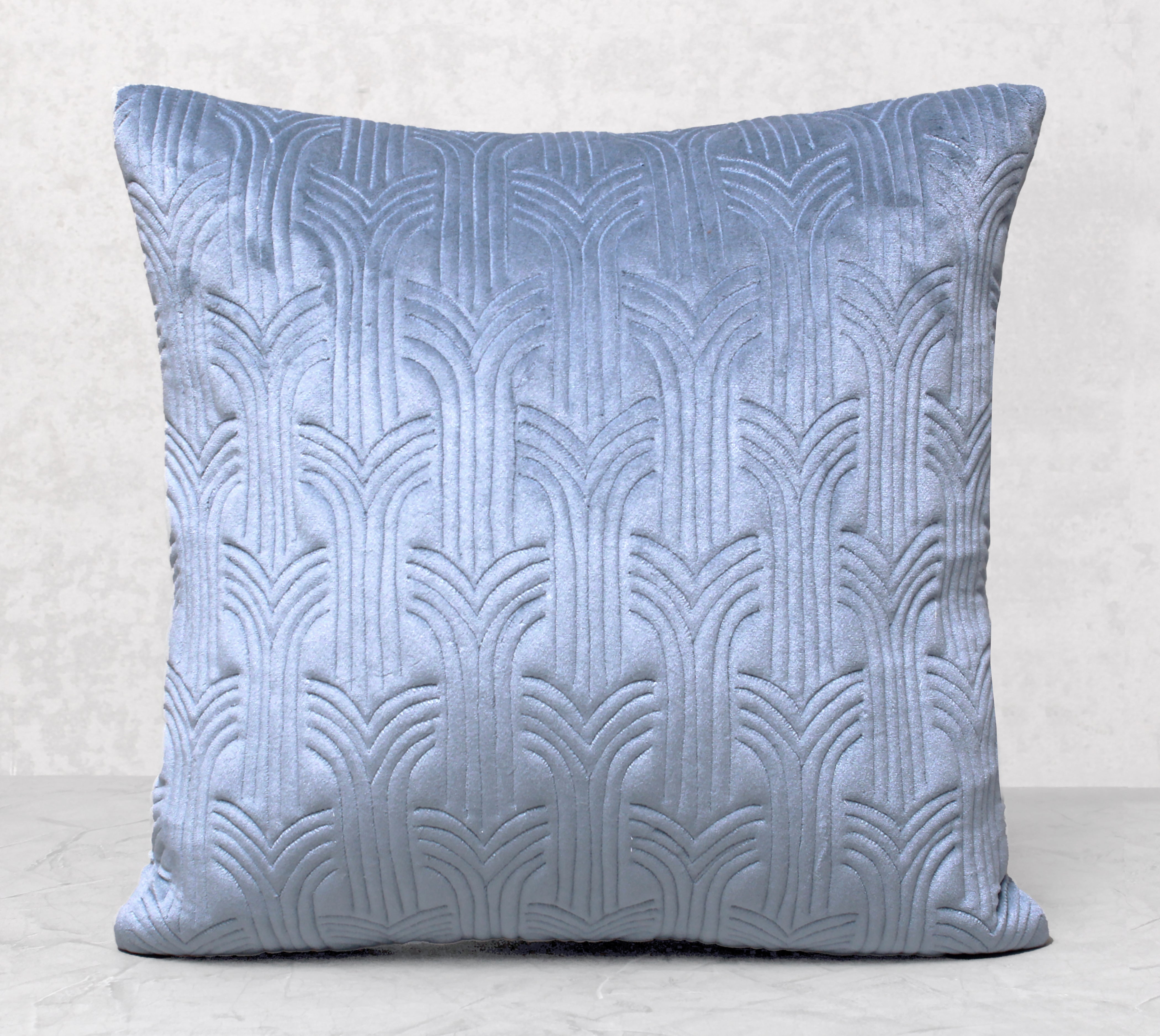 JASPER Dusty Blue Quilted Velvet Cushion Cover