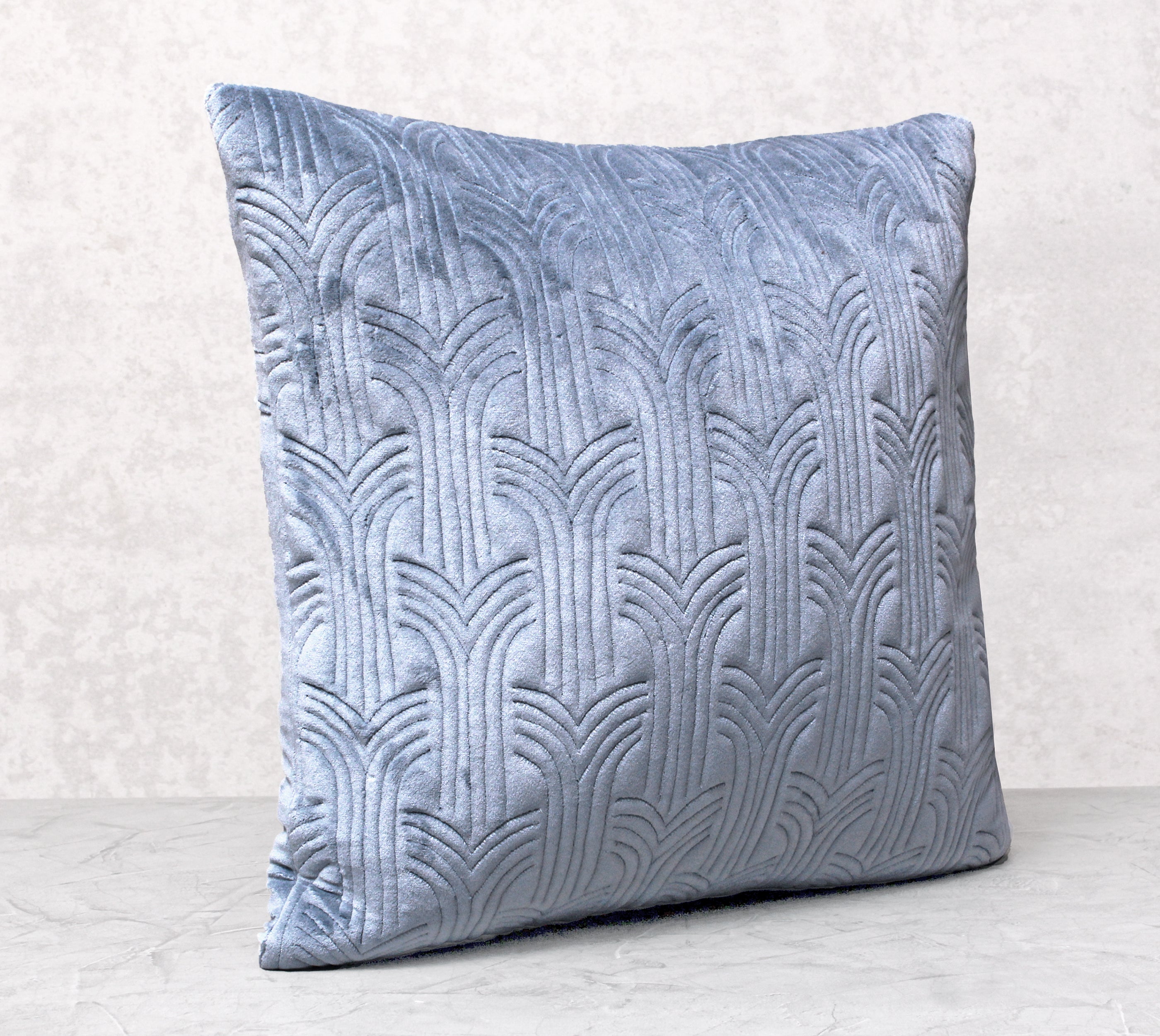 JASPER Dusty Blue Quilted Velvet Cushion Cover