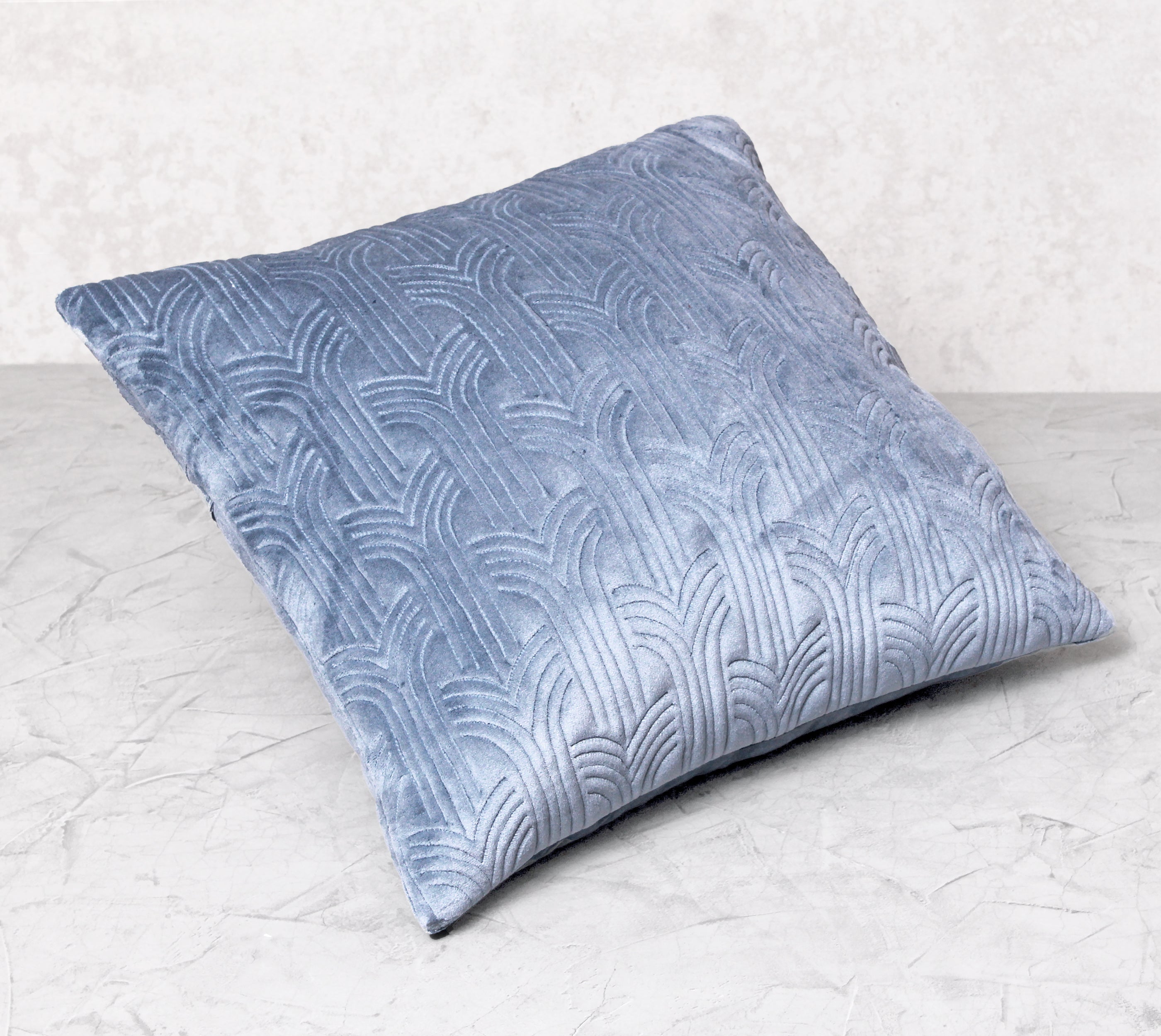 JASPER Dusty Blue Quilted Velvet Cushion Cover