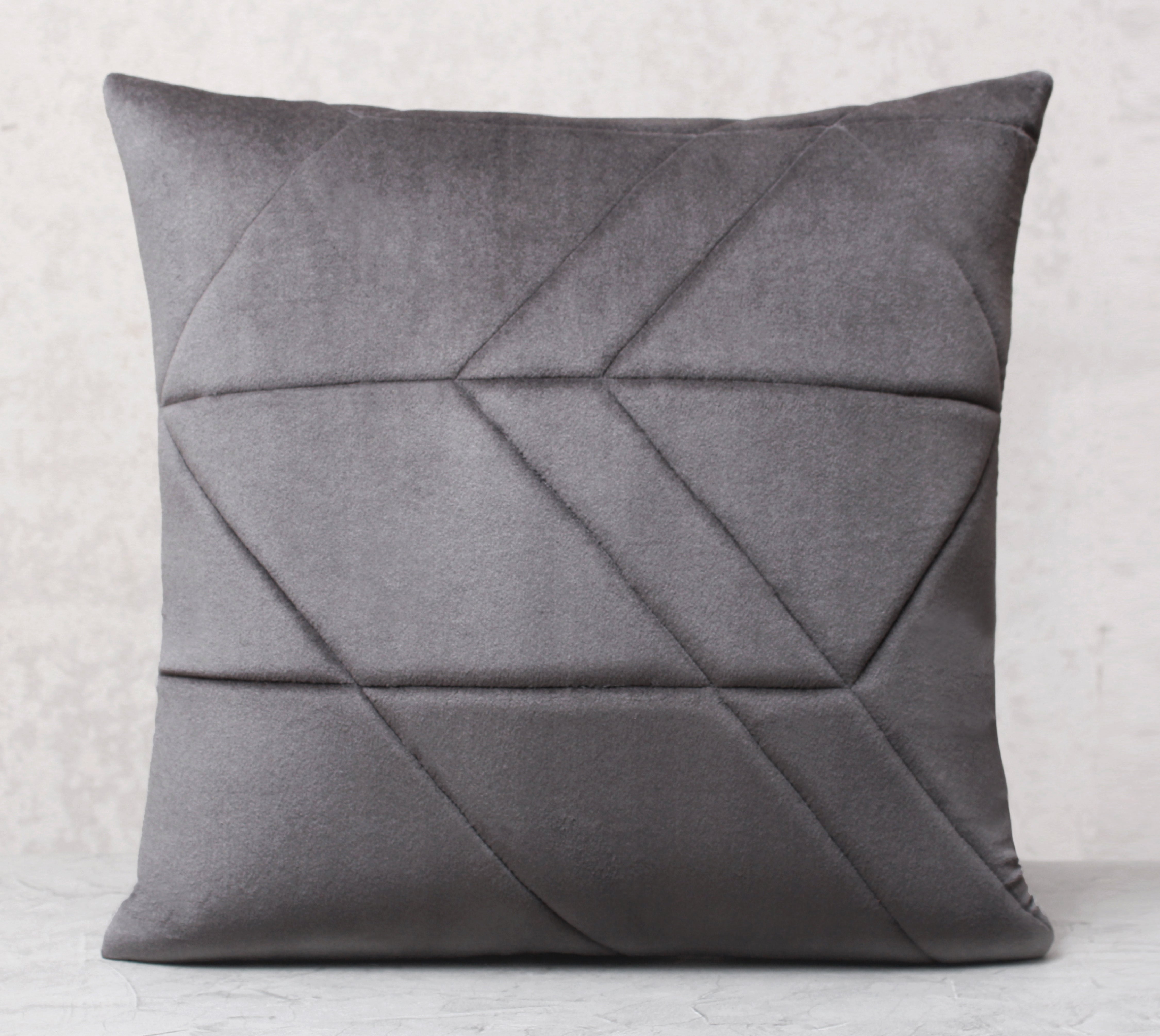 JASPER Grey Quilted Velvet Cushion Cover