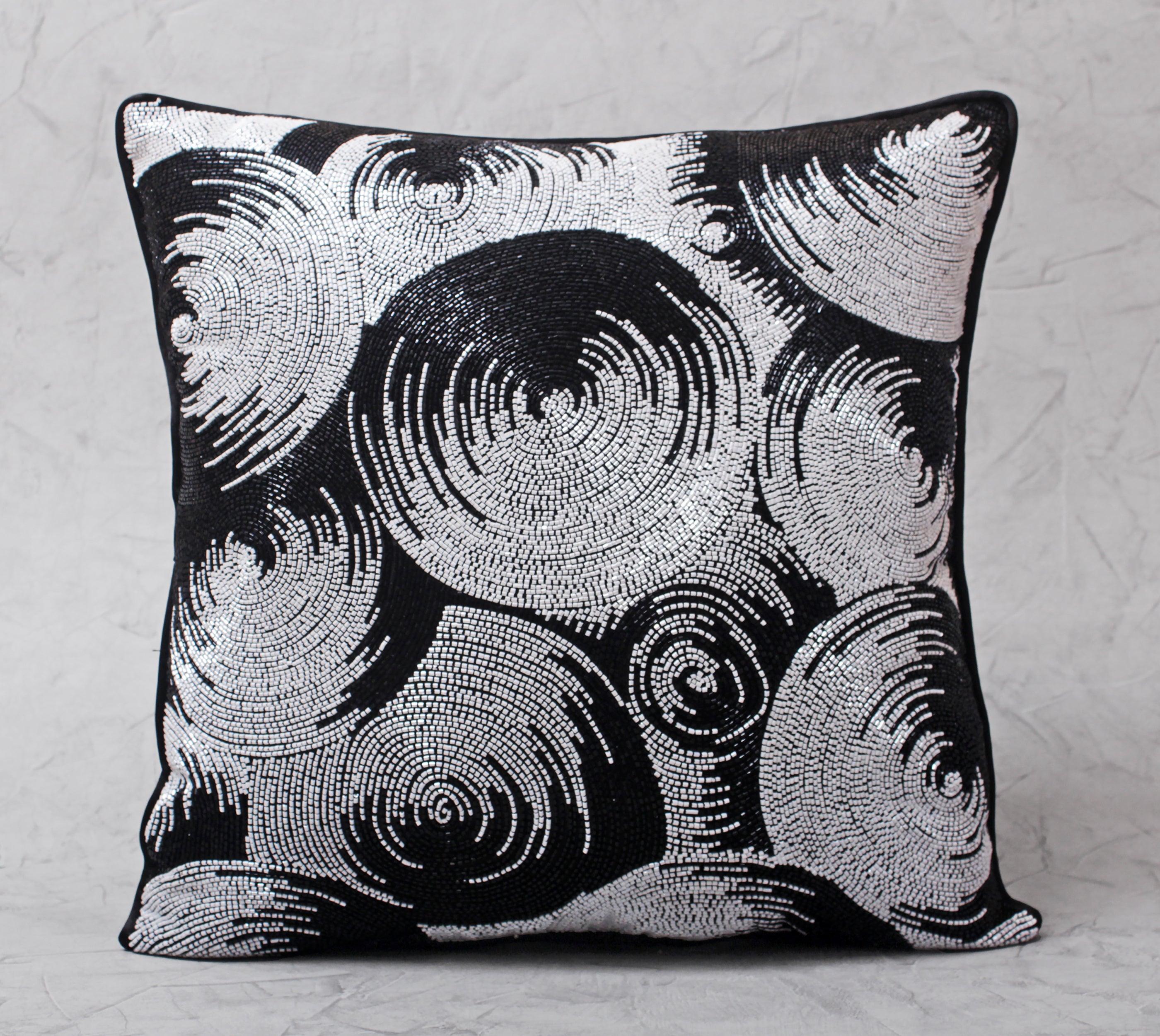 ORNATE Black White Beaded Cushion Cover
