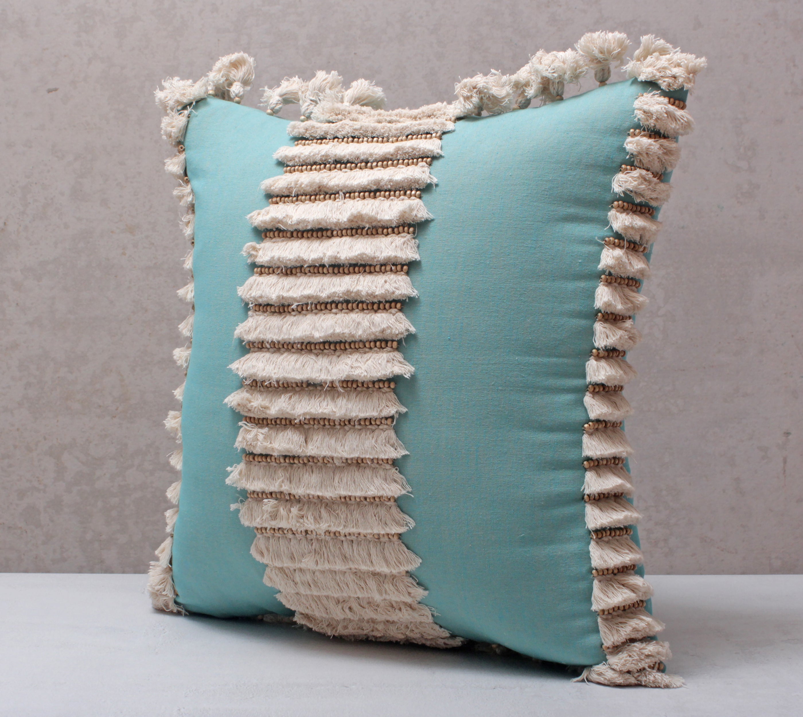 Blue and Cream Cotton Cushion Cover