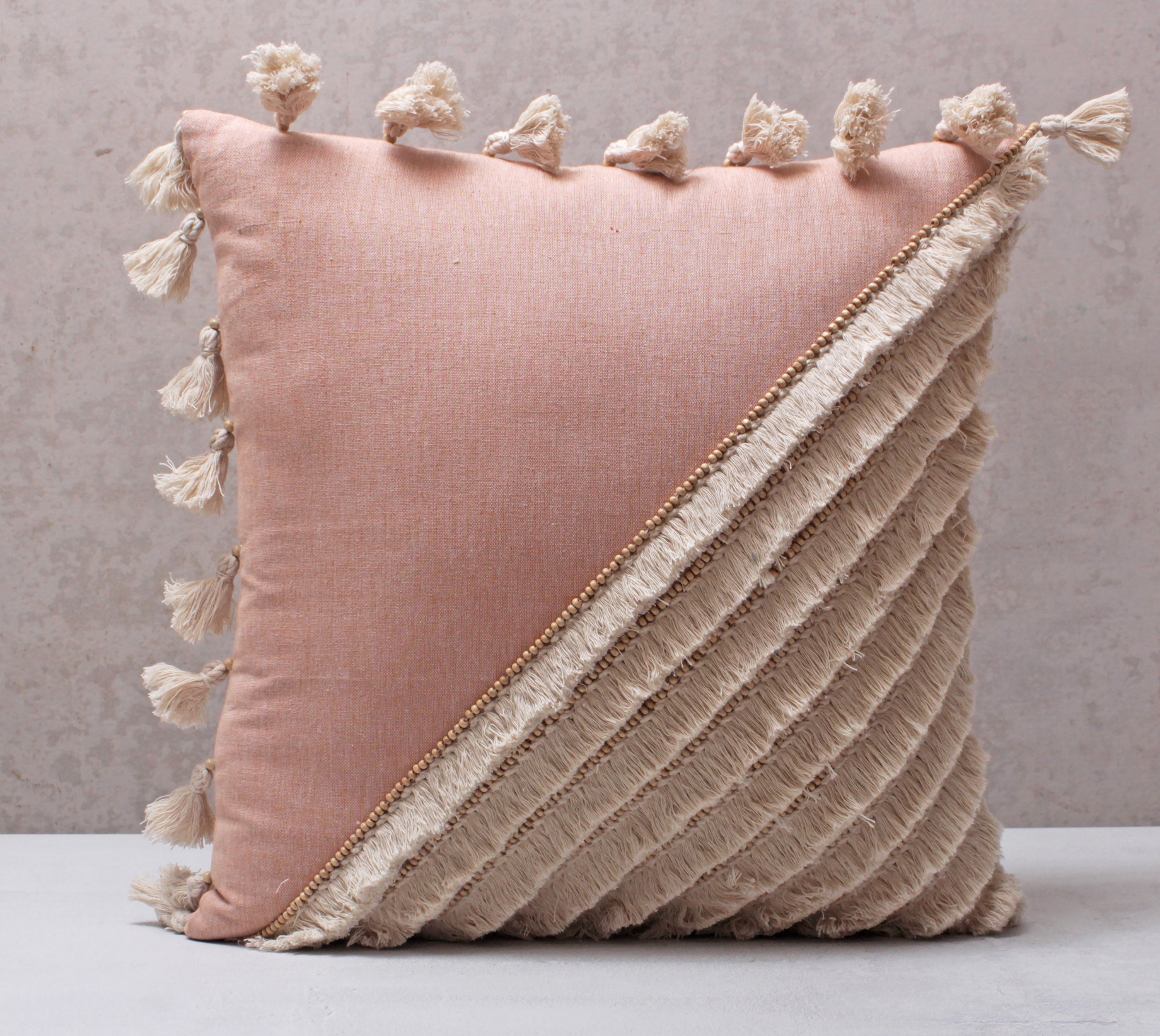 Coral and Cream Cotton Cushion Cover