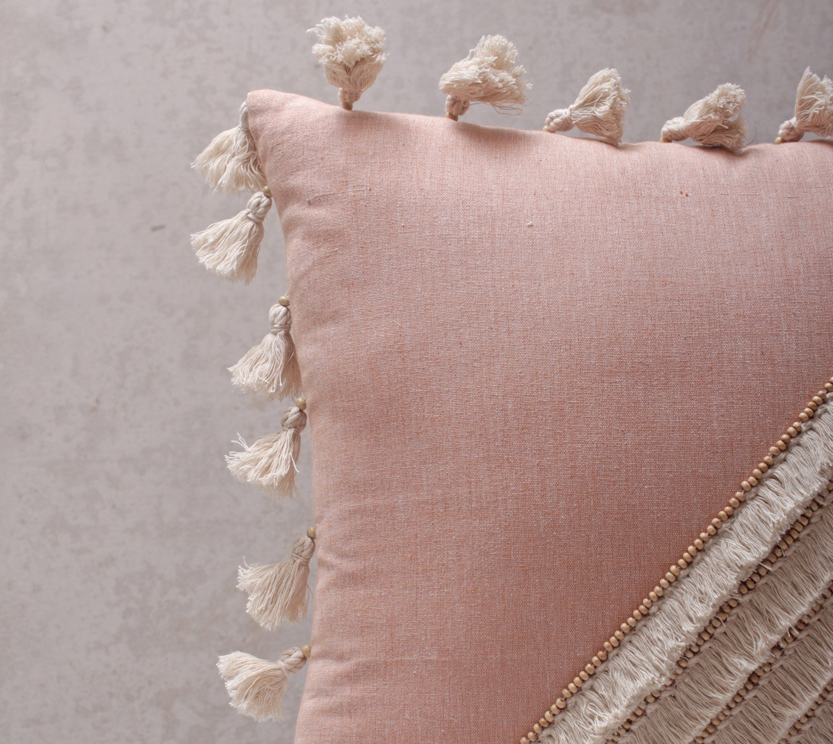 Coral and Cream Cotton Cushion Cover