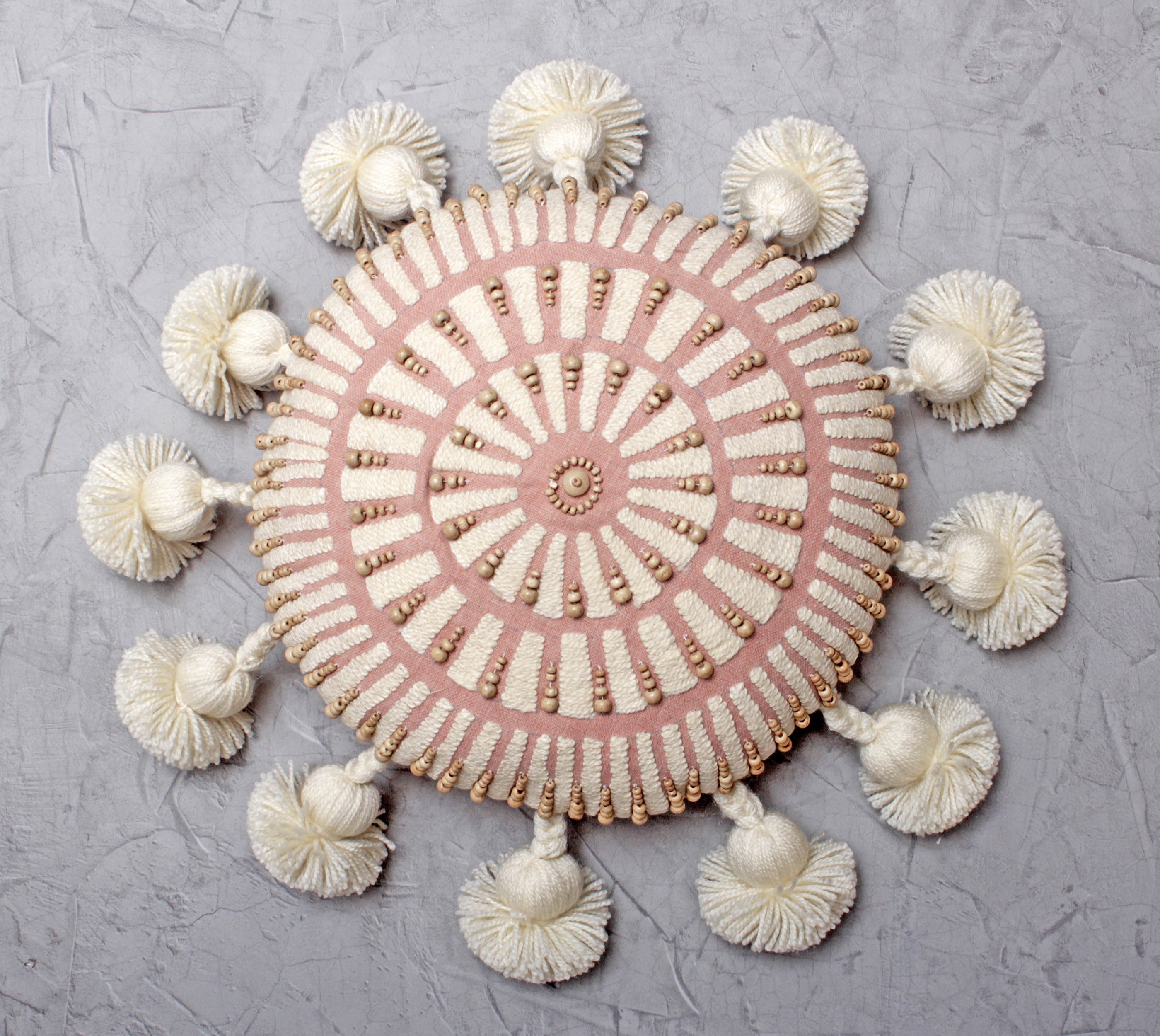 MAIGOLD Peach and Off-white Cotton Cushion Cover