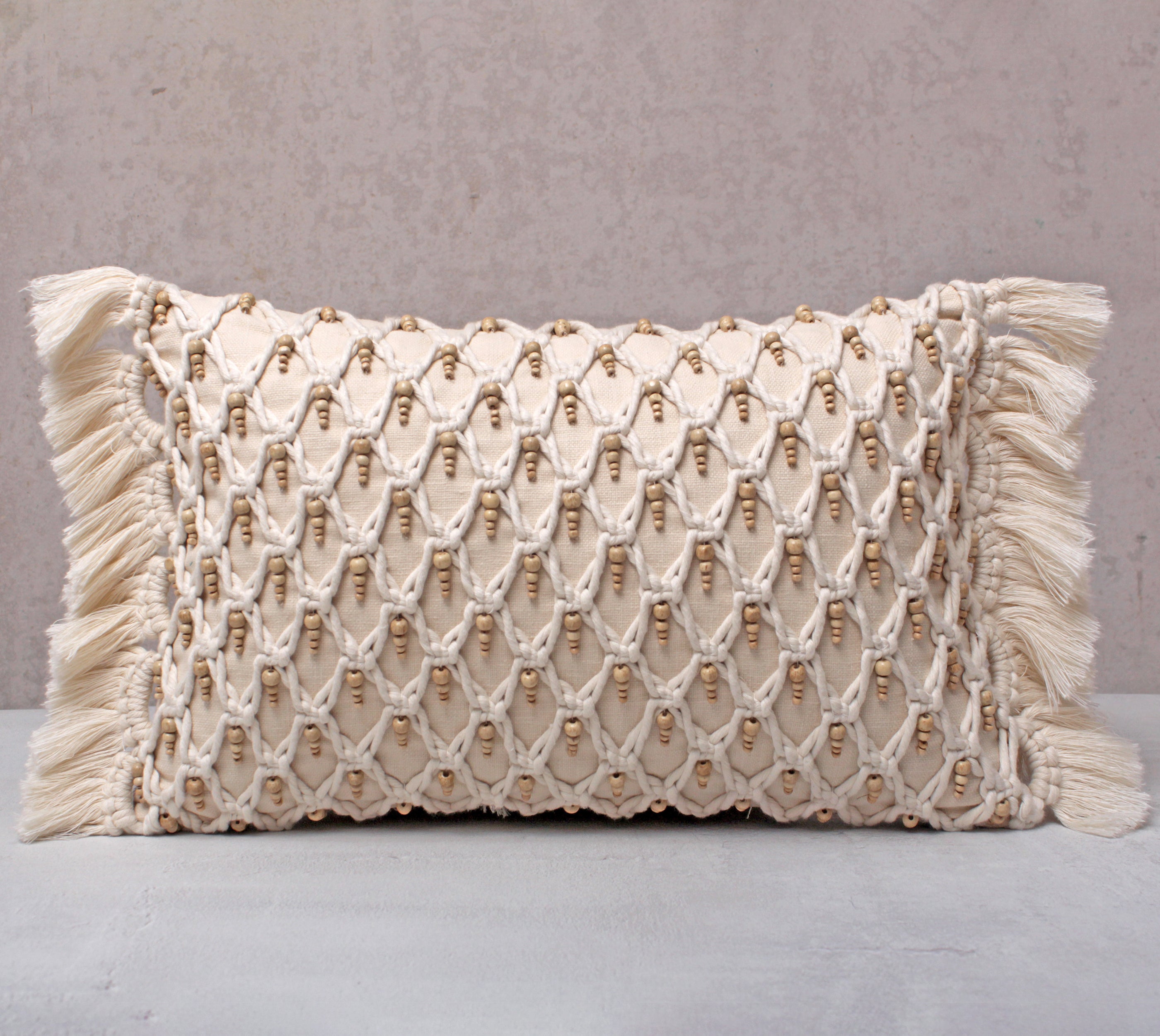 FREYA Off-white Macrame Cotton Cushion Cover