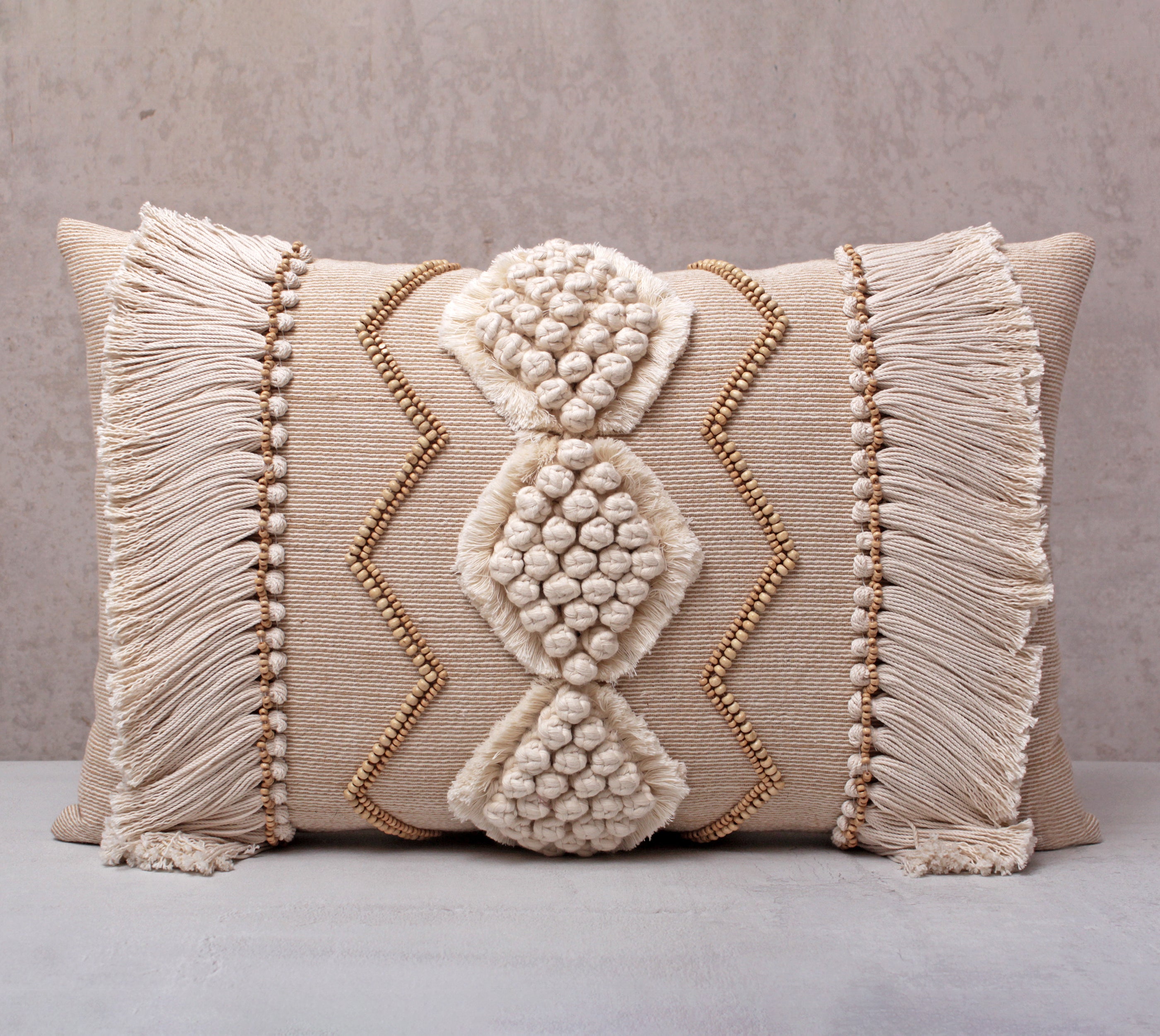 WREN Neutral Cotton Jute Macrame Cushion Cover