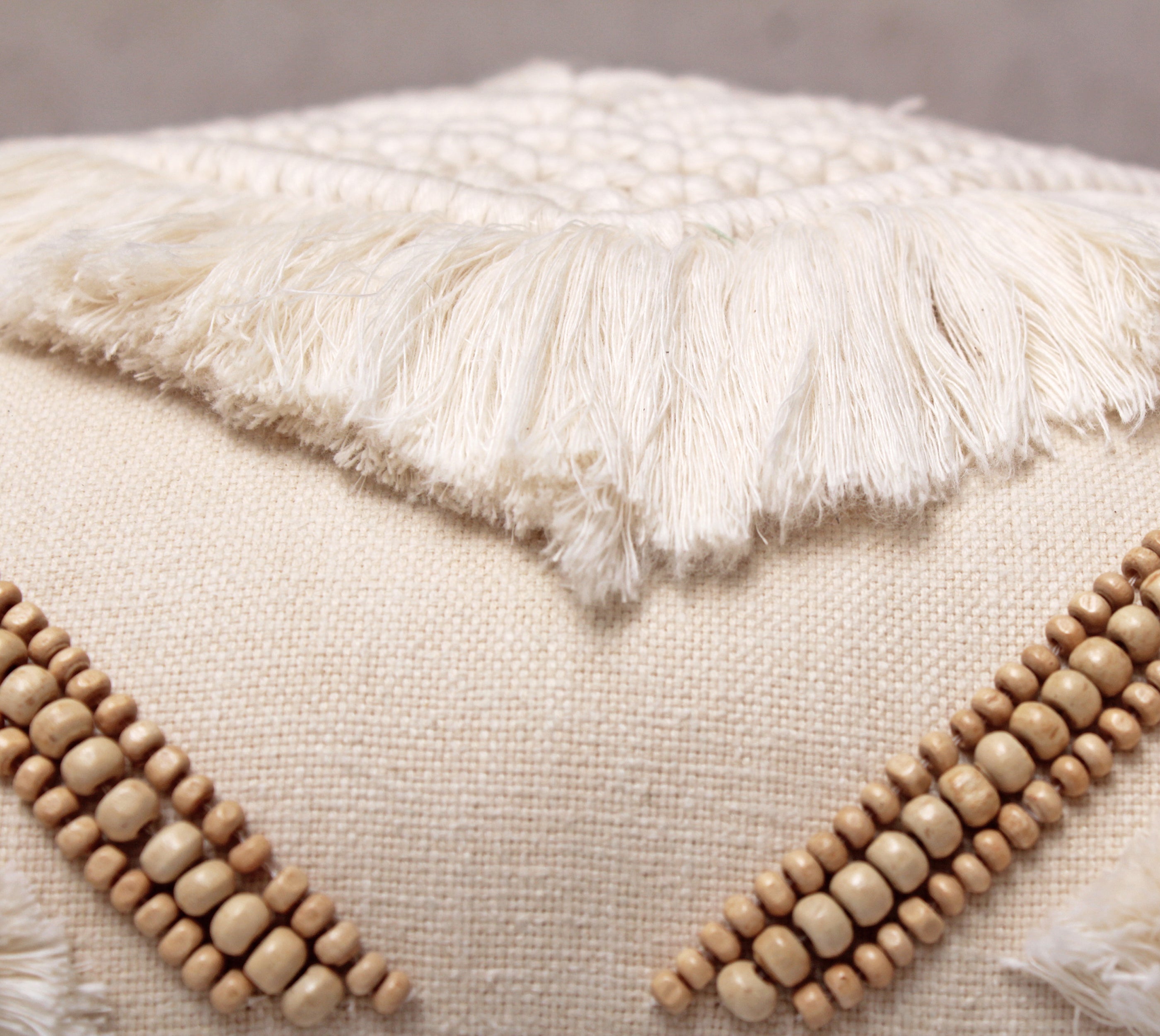 REVA Offwhite Macrame  Cotton Cushion Cover