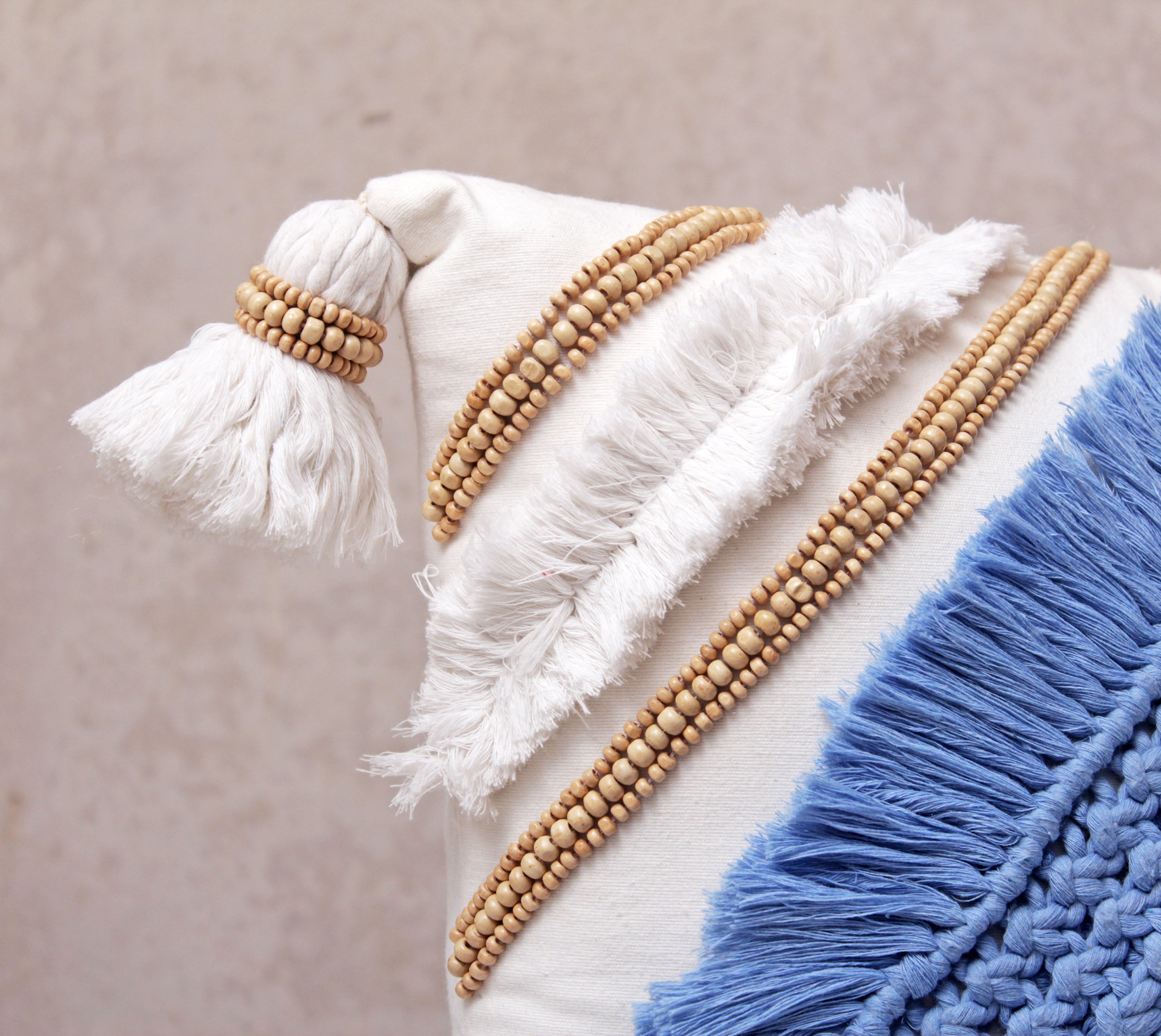 REVA Blue White Macrame Cotton Cushion Cover