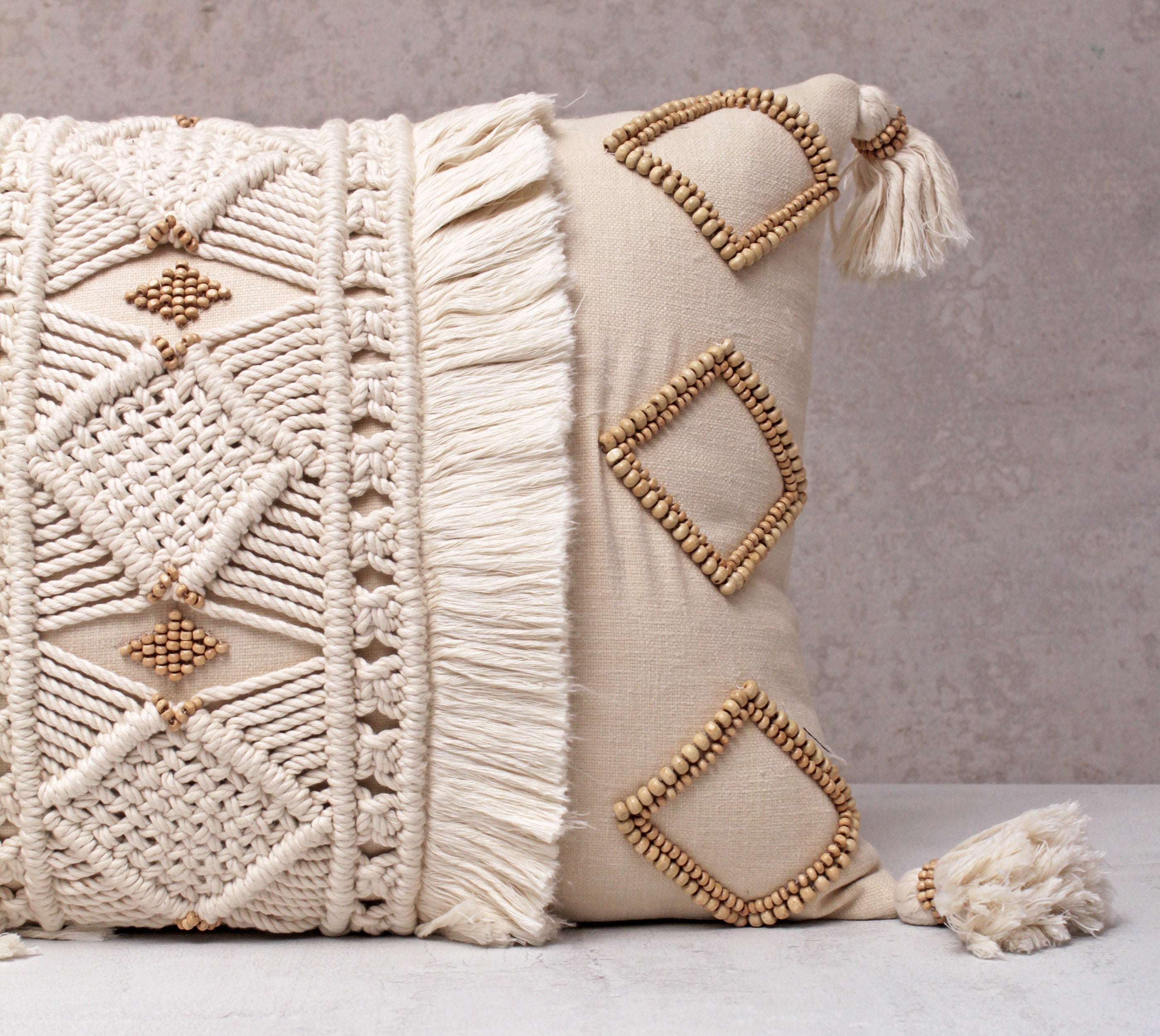 REVA Off-white Macrame Cotton Cushion Cover