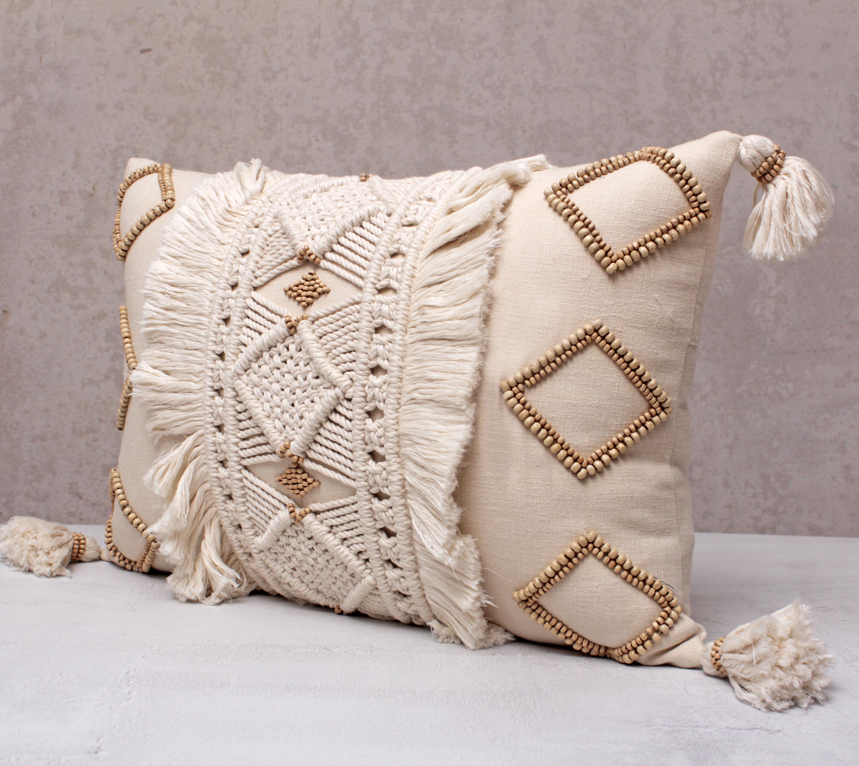 REVA Off-white Macrame Cotton Cushion Cover