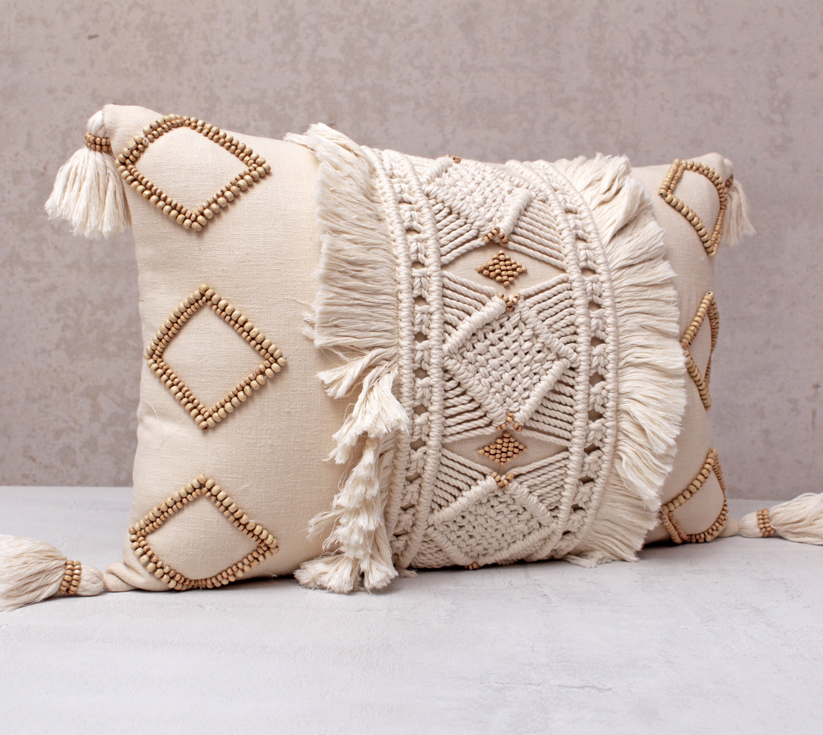 REVA Off-white Macrame Cotton Cushion Cover