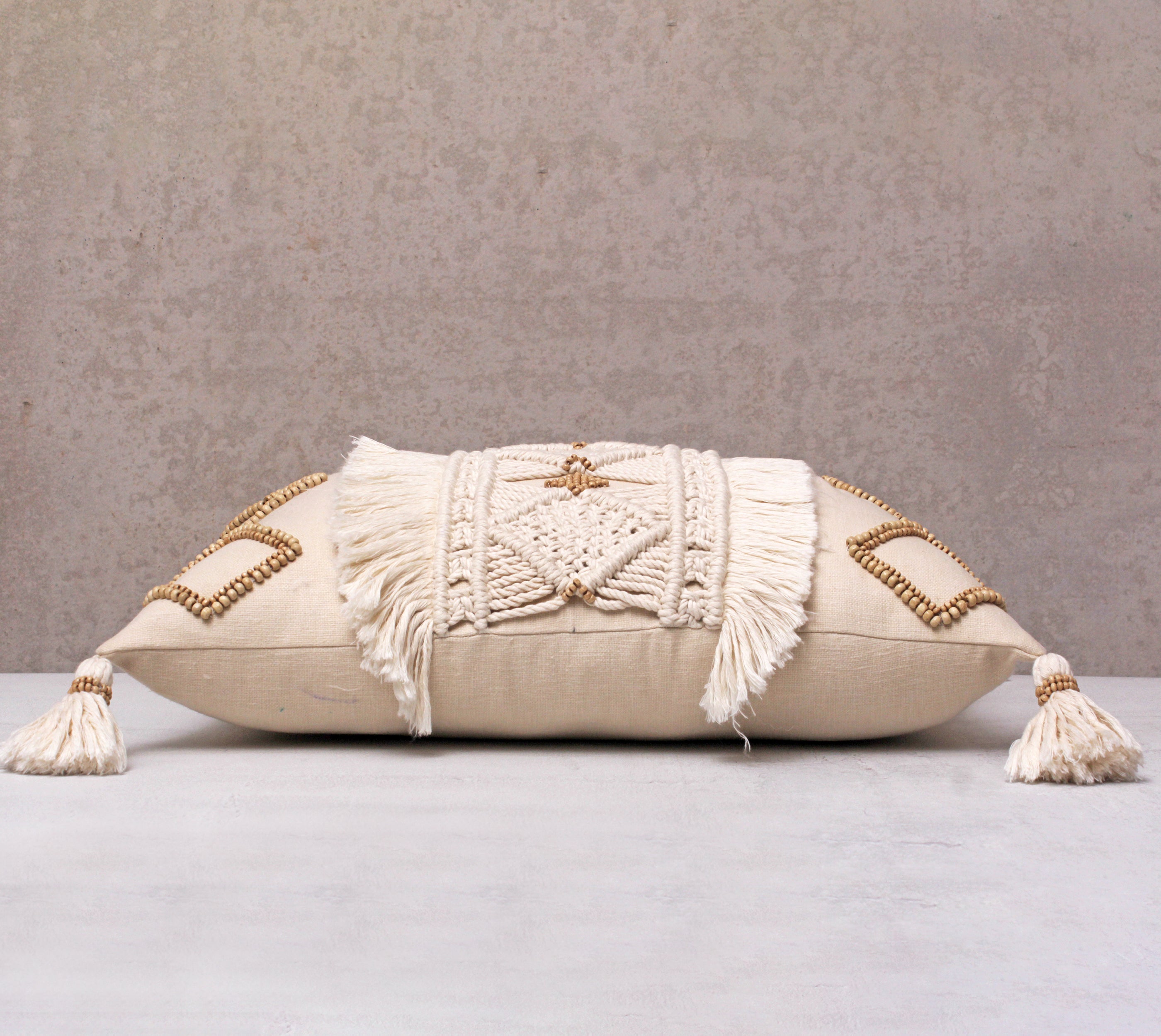 REVA Off-white Macrame Cotton Cushion Cover