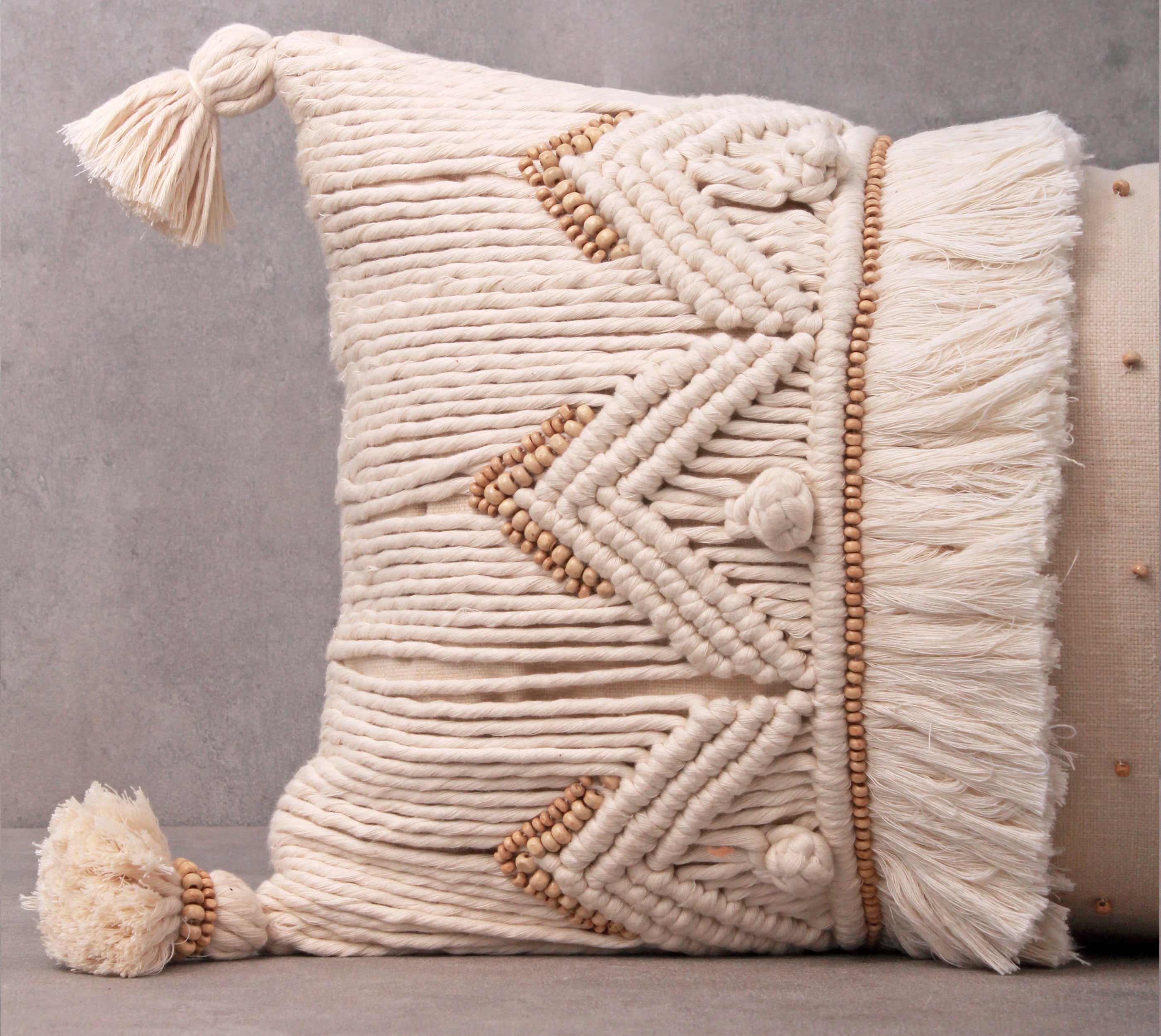 REVA Off-white Macrame Cotton Cushion Cover