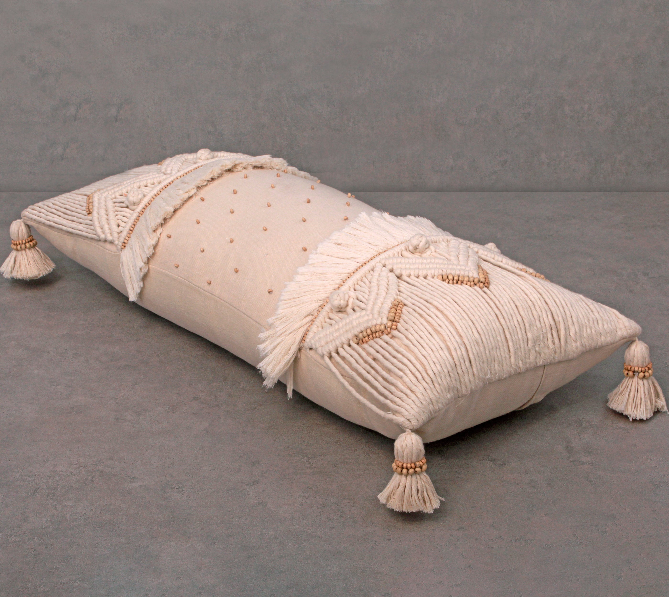 REVA Off-white Macrame Cotton Cushion Cover