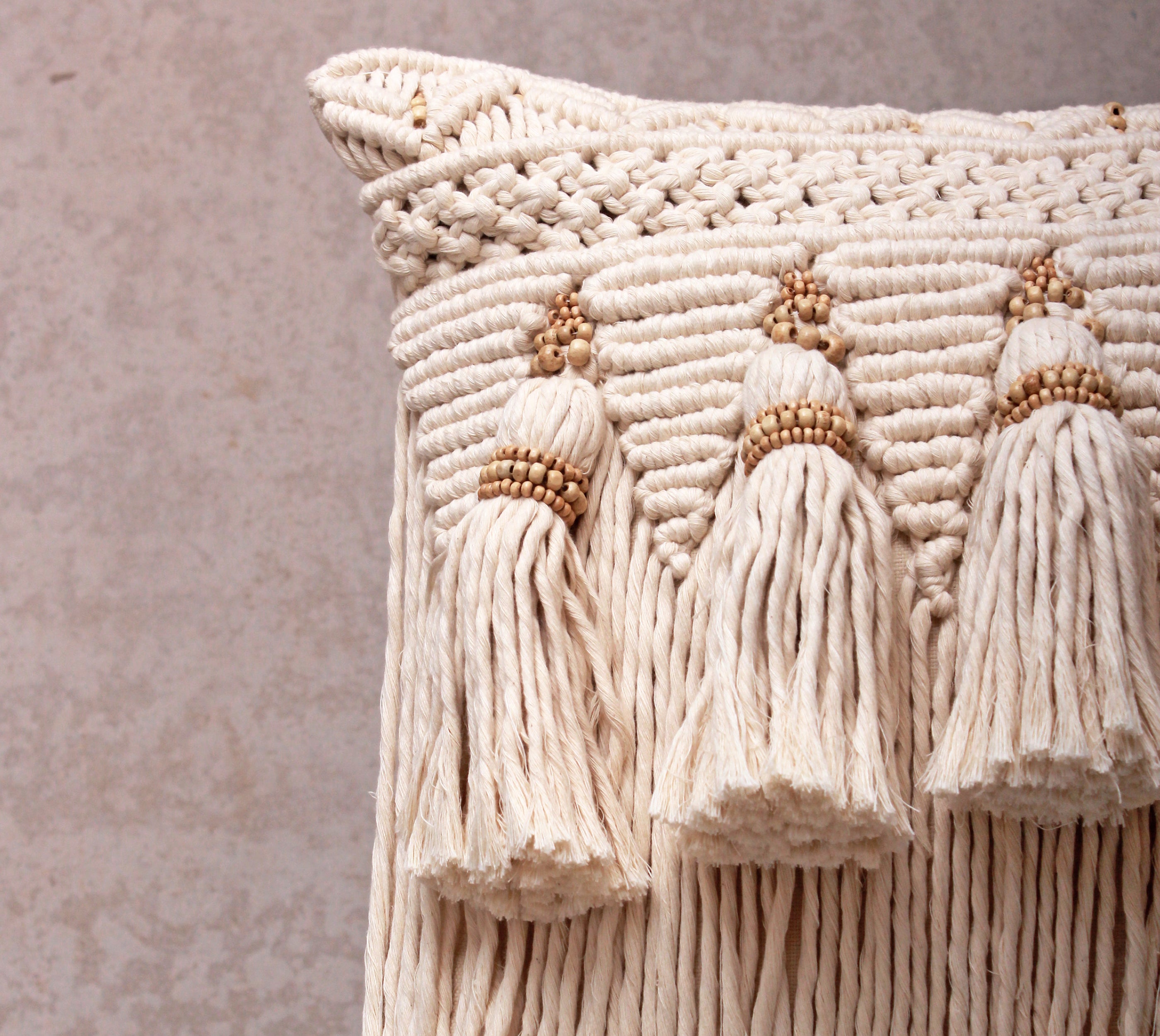 WREN Off-white Macrame Cotton Cushion Cover