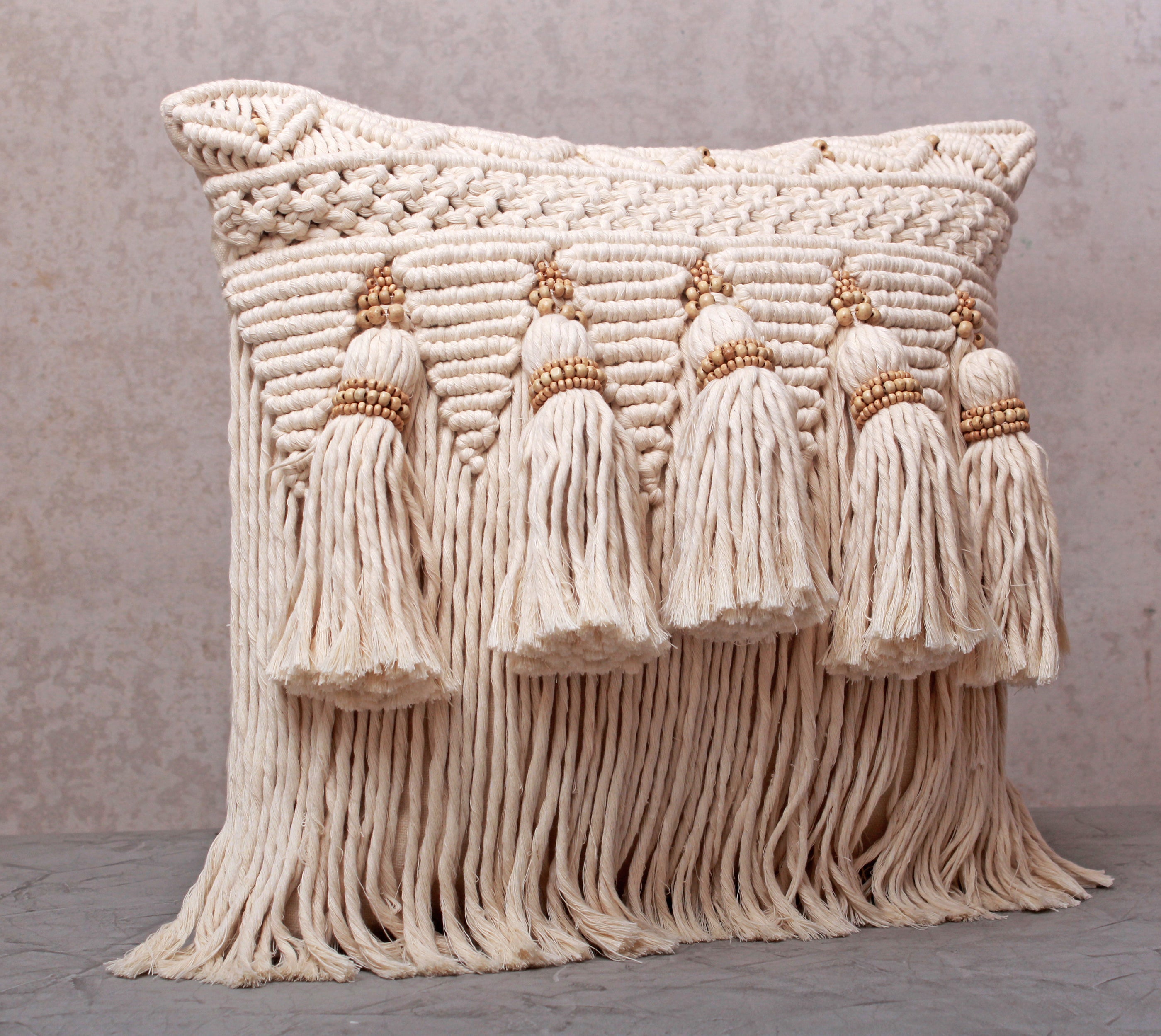 WREN Off-white Macrame Cotton Cushion Cover