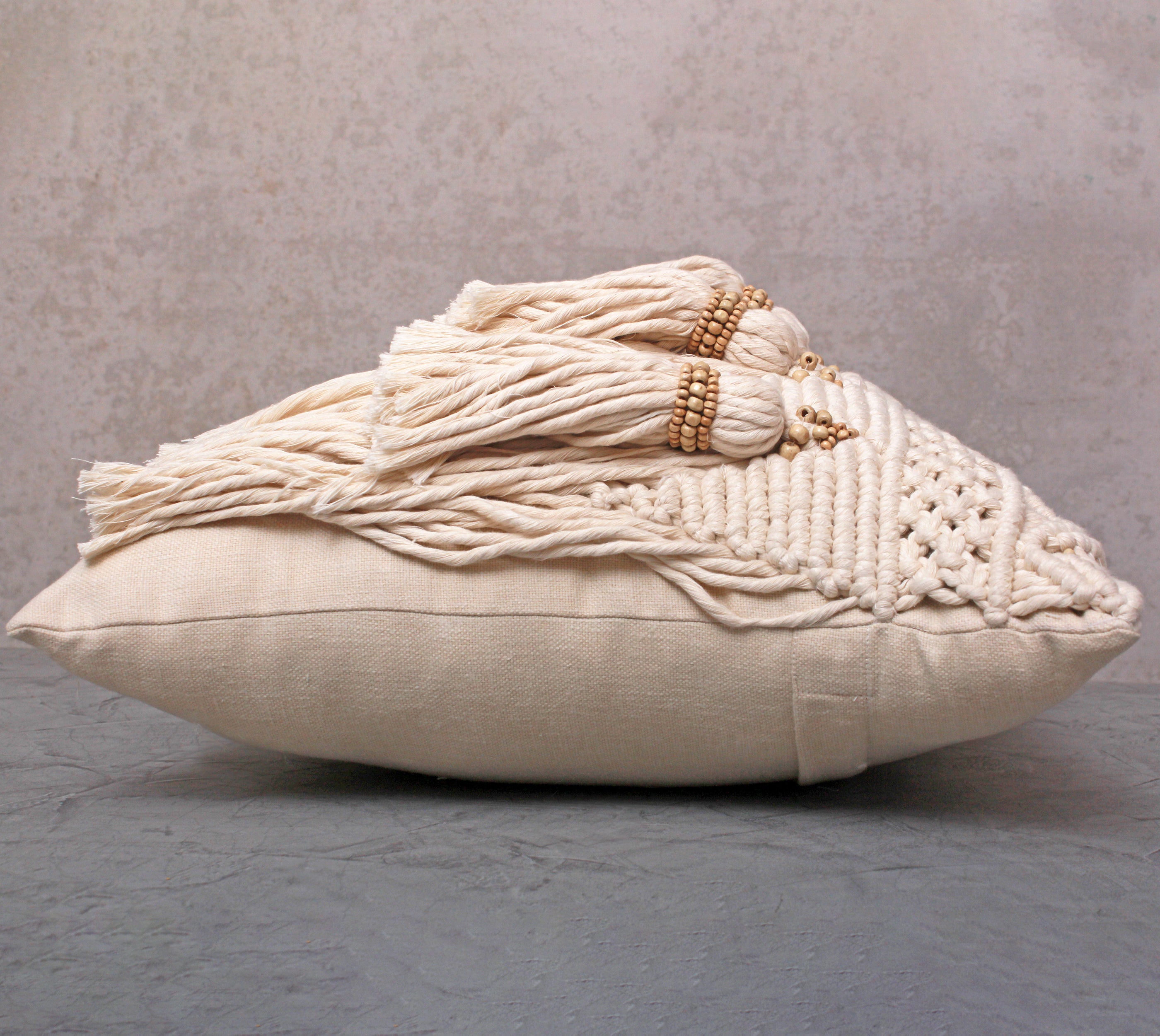 WREN Off-white Macrame Cotton Cushion Cover