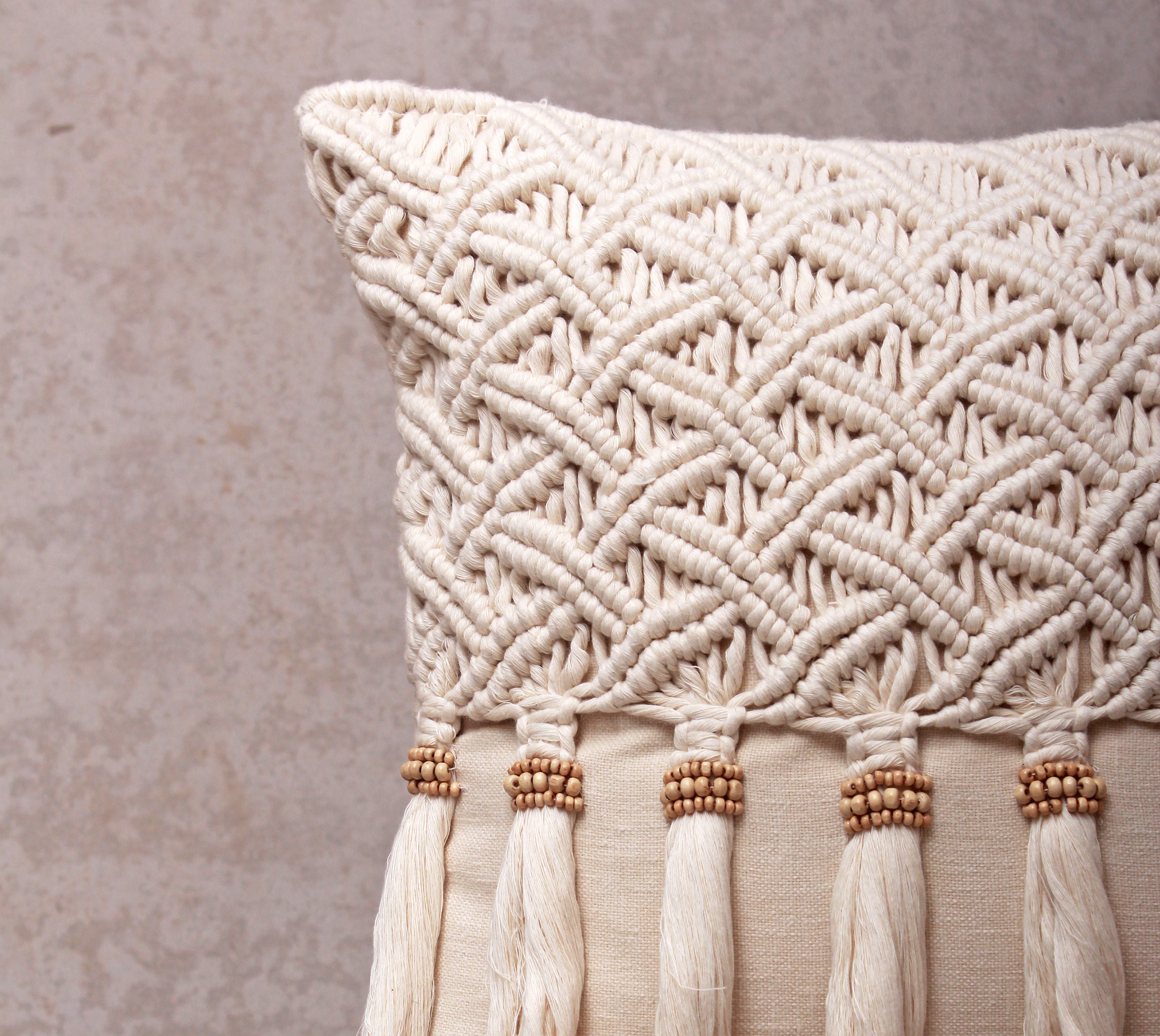 WREN Off-white Macrame Cotton Cushion Cover