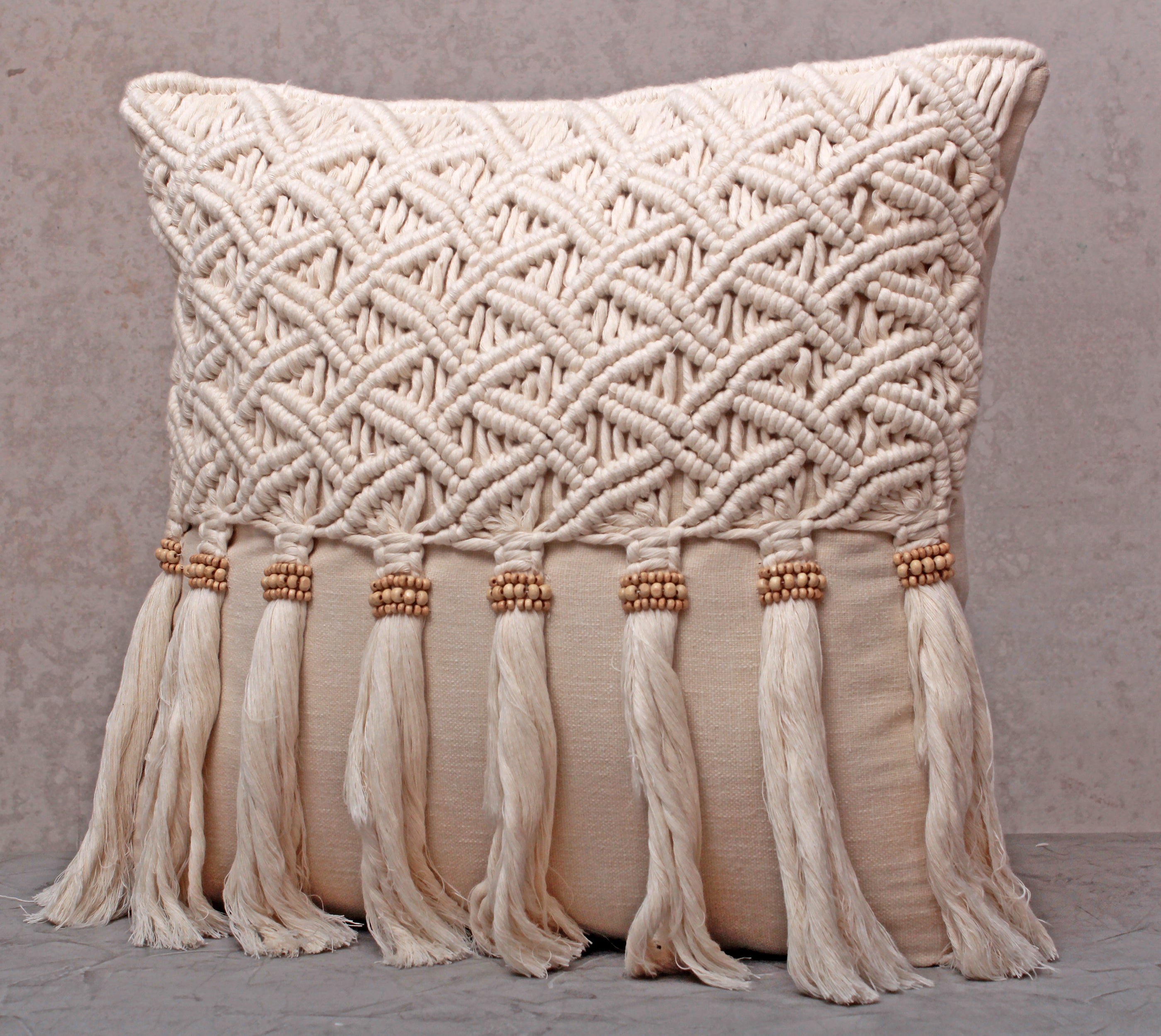 WREN Off-white Macrame Cotton Cushion Cover