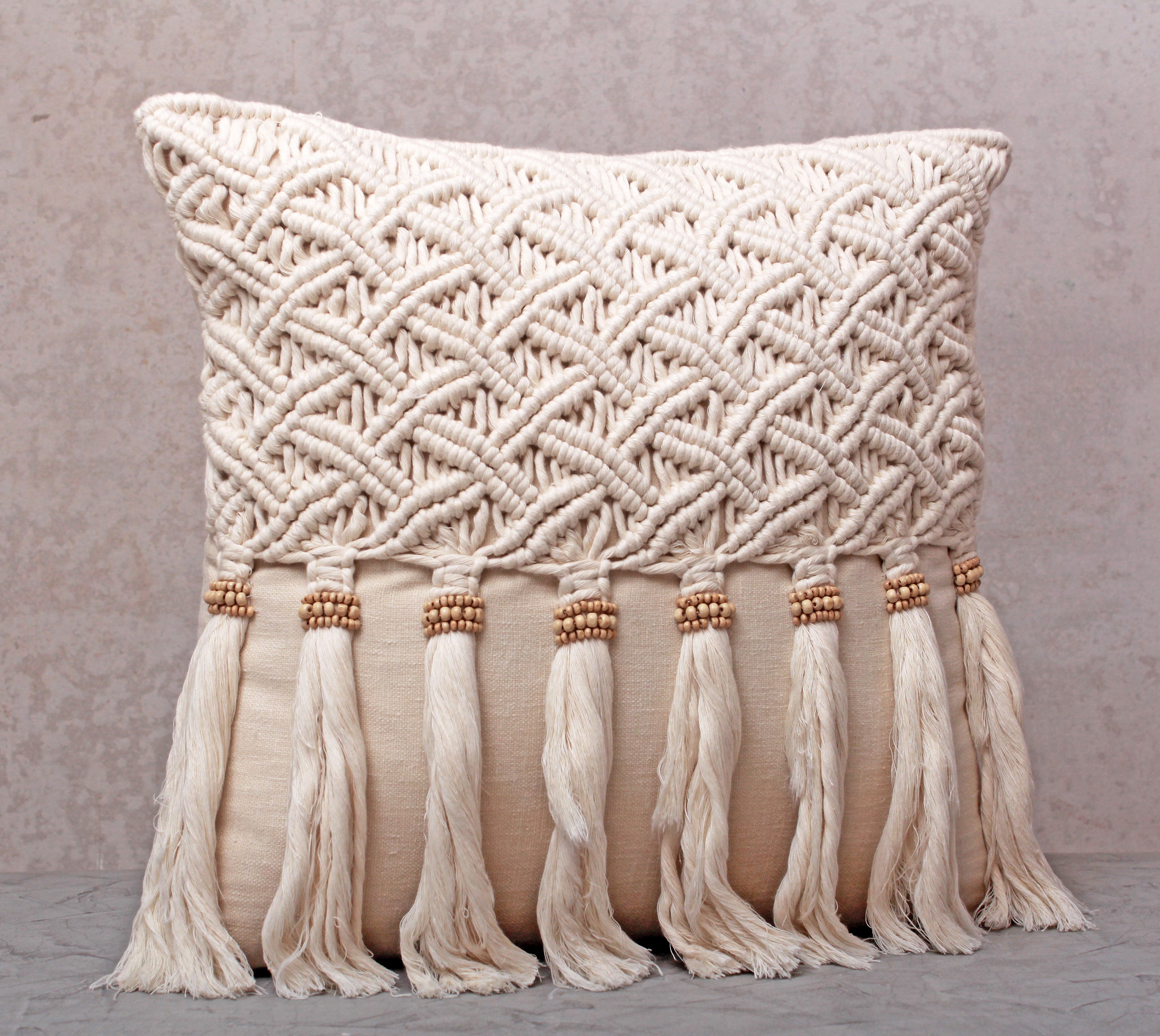 WREN Off-white Macrame Cotton Cushion Cover