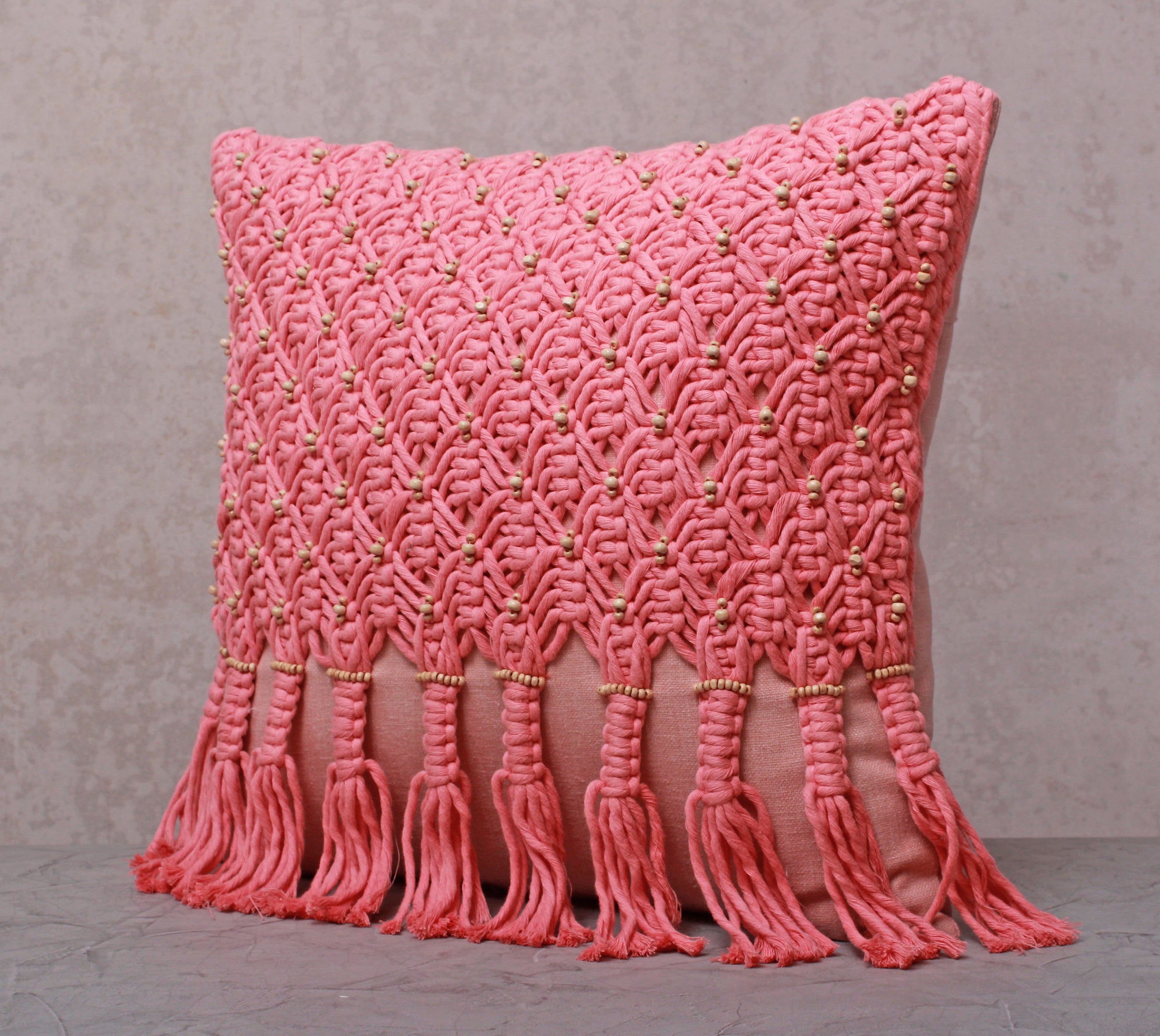 WREN Pink Macrame Cotton Cushion Cover