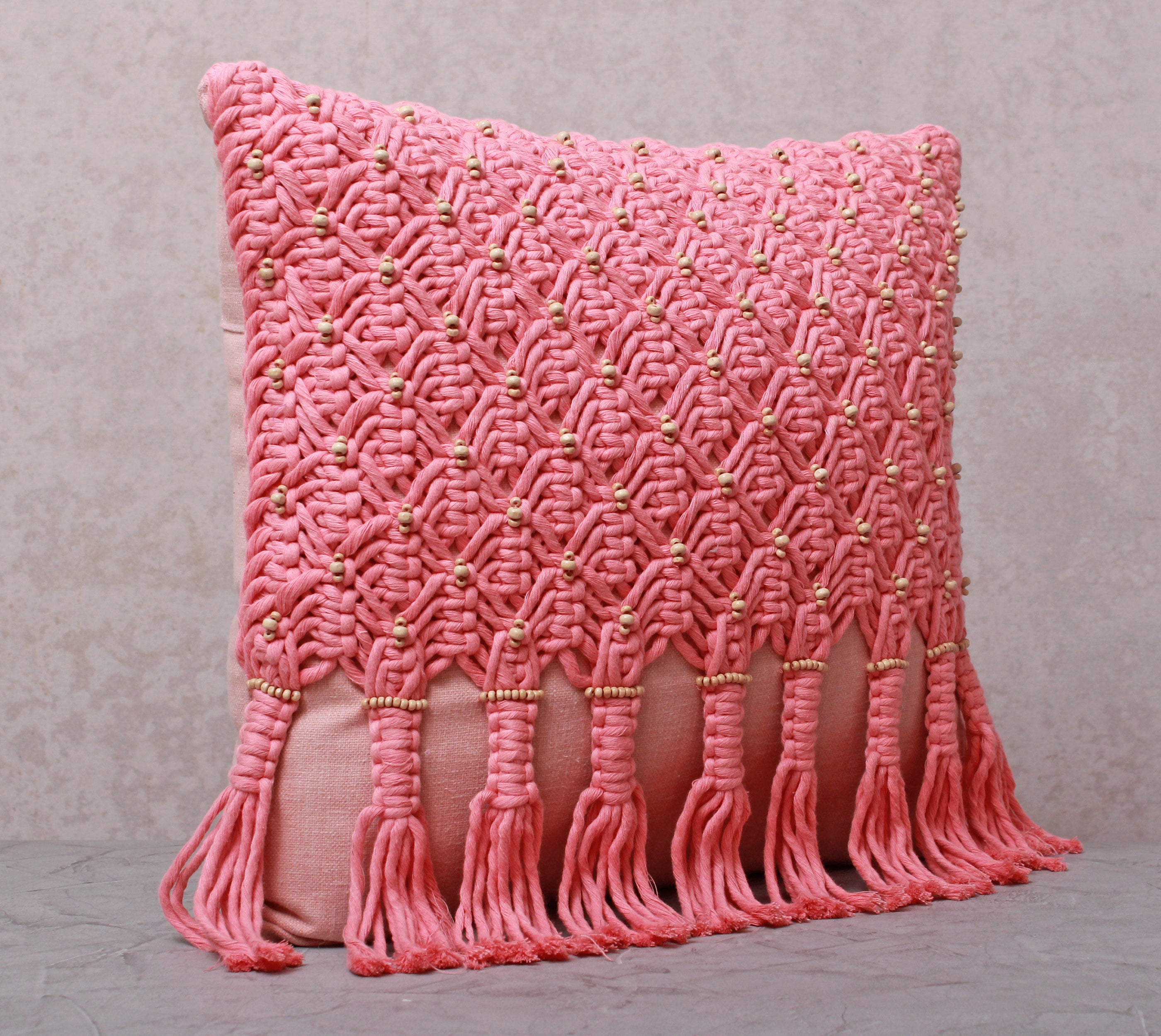 WREN Pink Macrame Cotton Cushion Cover