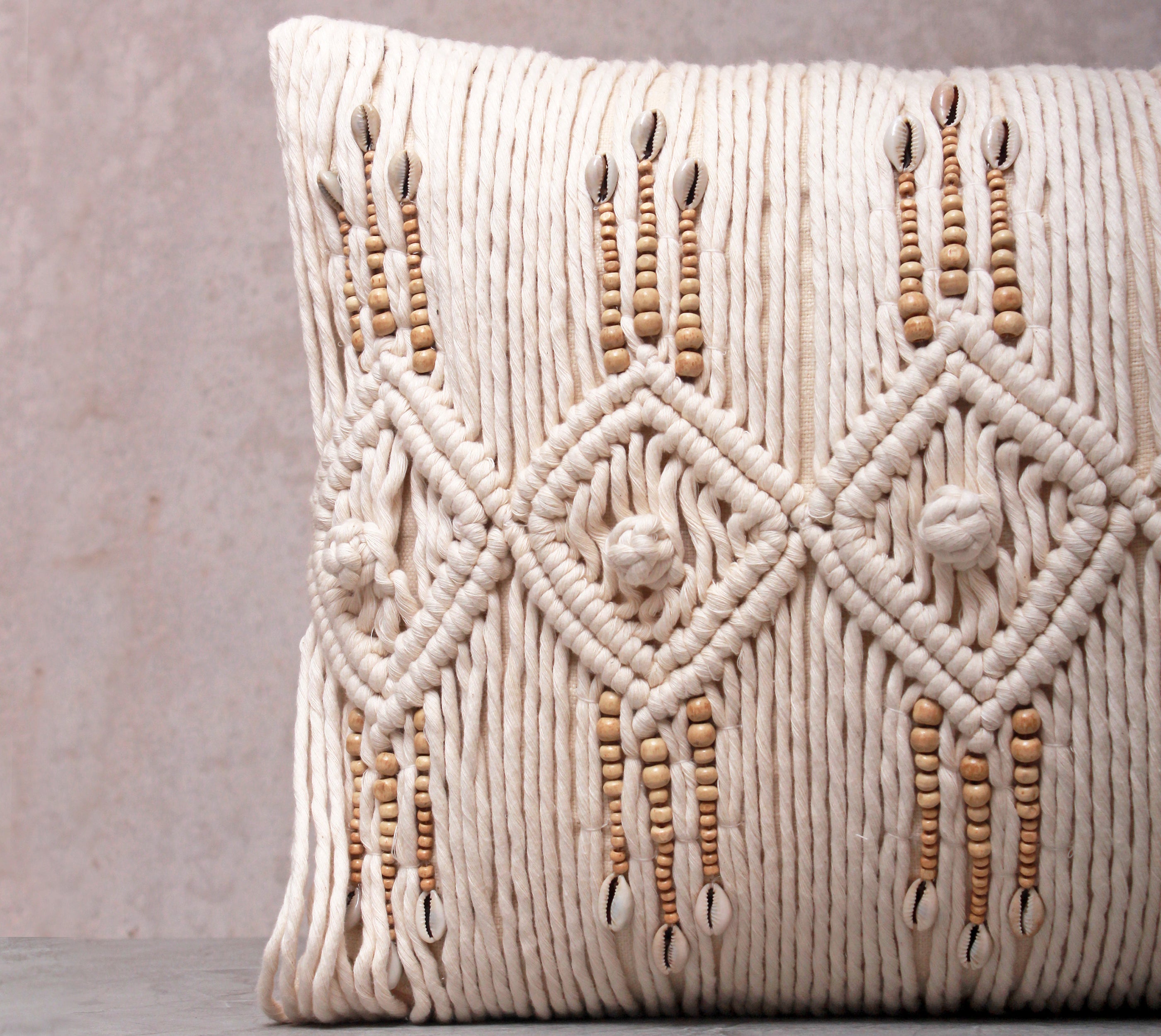 REVA Off-white Macrame Cotton Pillow Cover