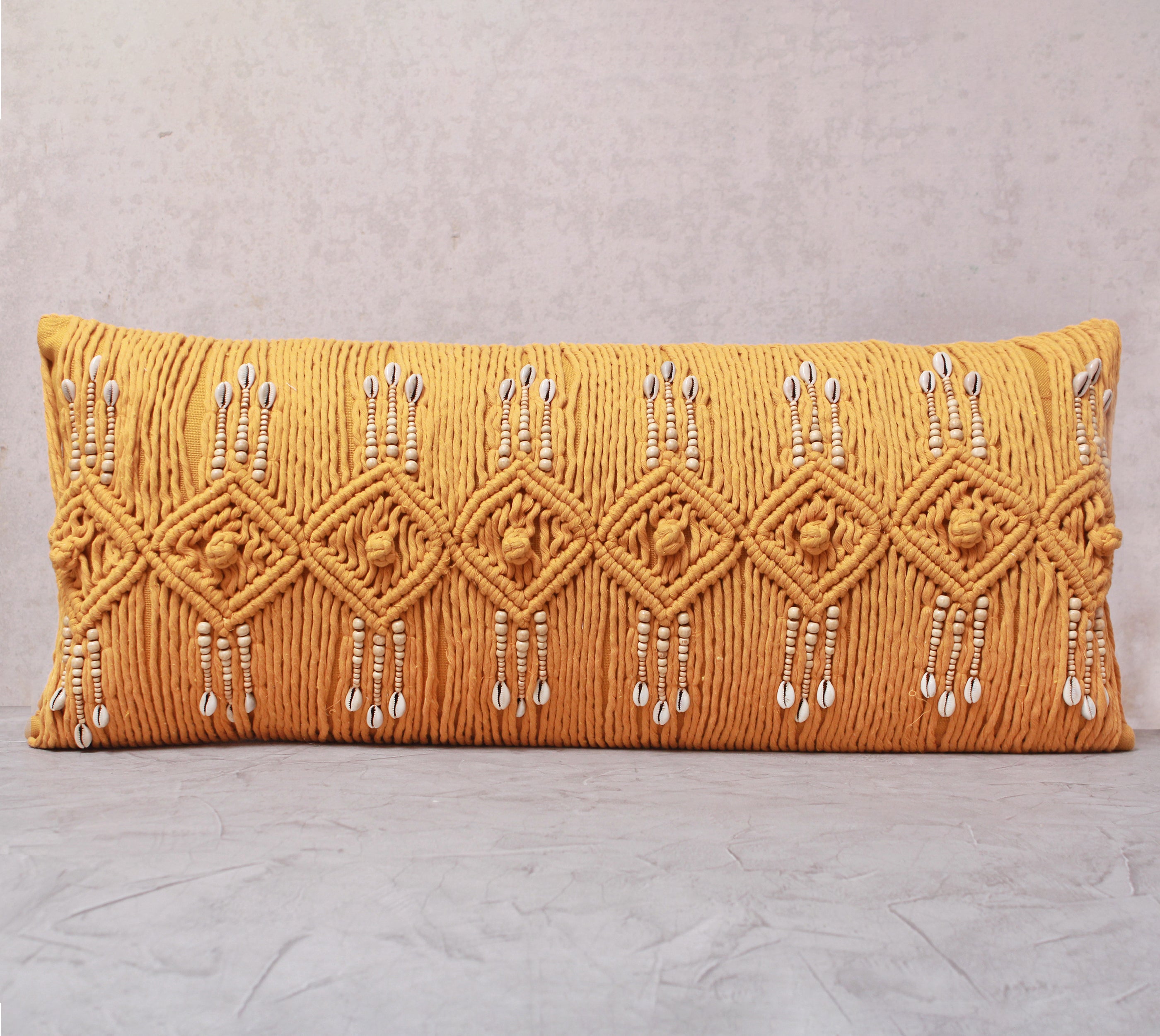 REVA Mustard Macrame Cotton Pillow Cover