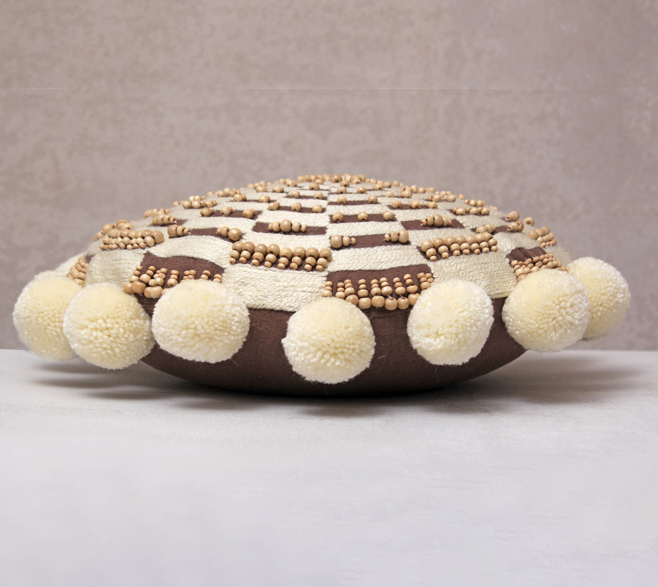 MAIGOLD Brown and Off-white Cotton Cushion Cover